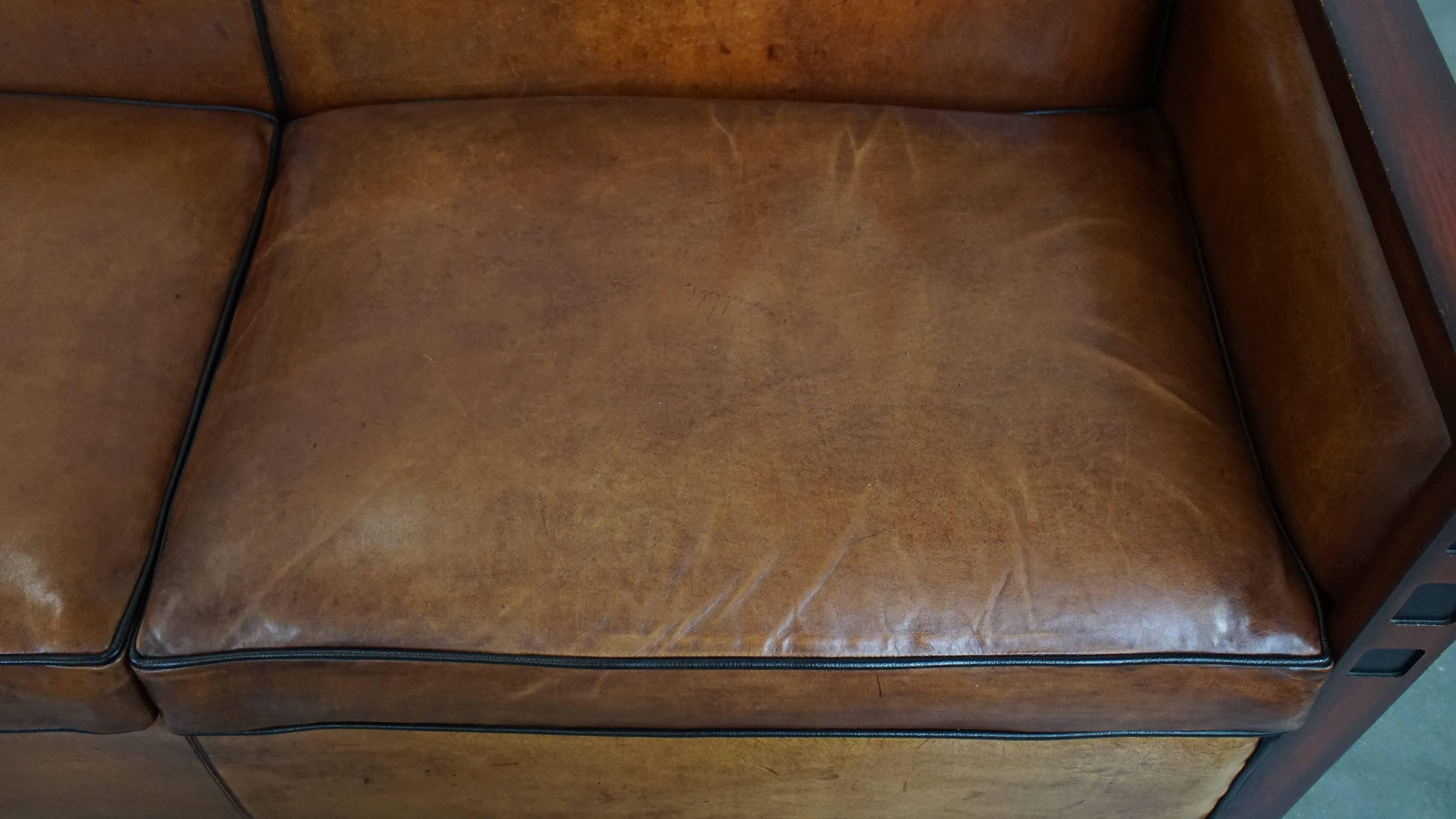 Art déco-Sofa aus Schafsleder aus Schafsfell (Leder) im Angebot
