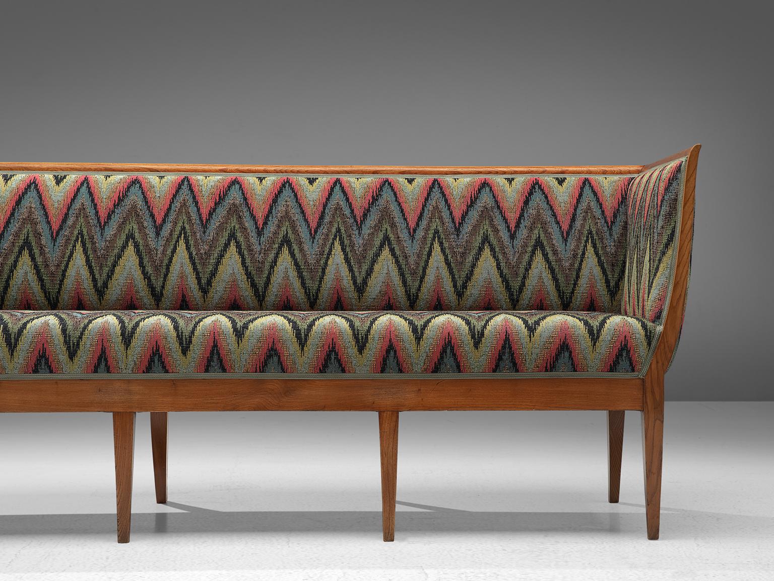 Scandinavian Art Deco Sofa Reupholstered in Multicolored Woven Fabric