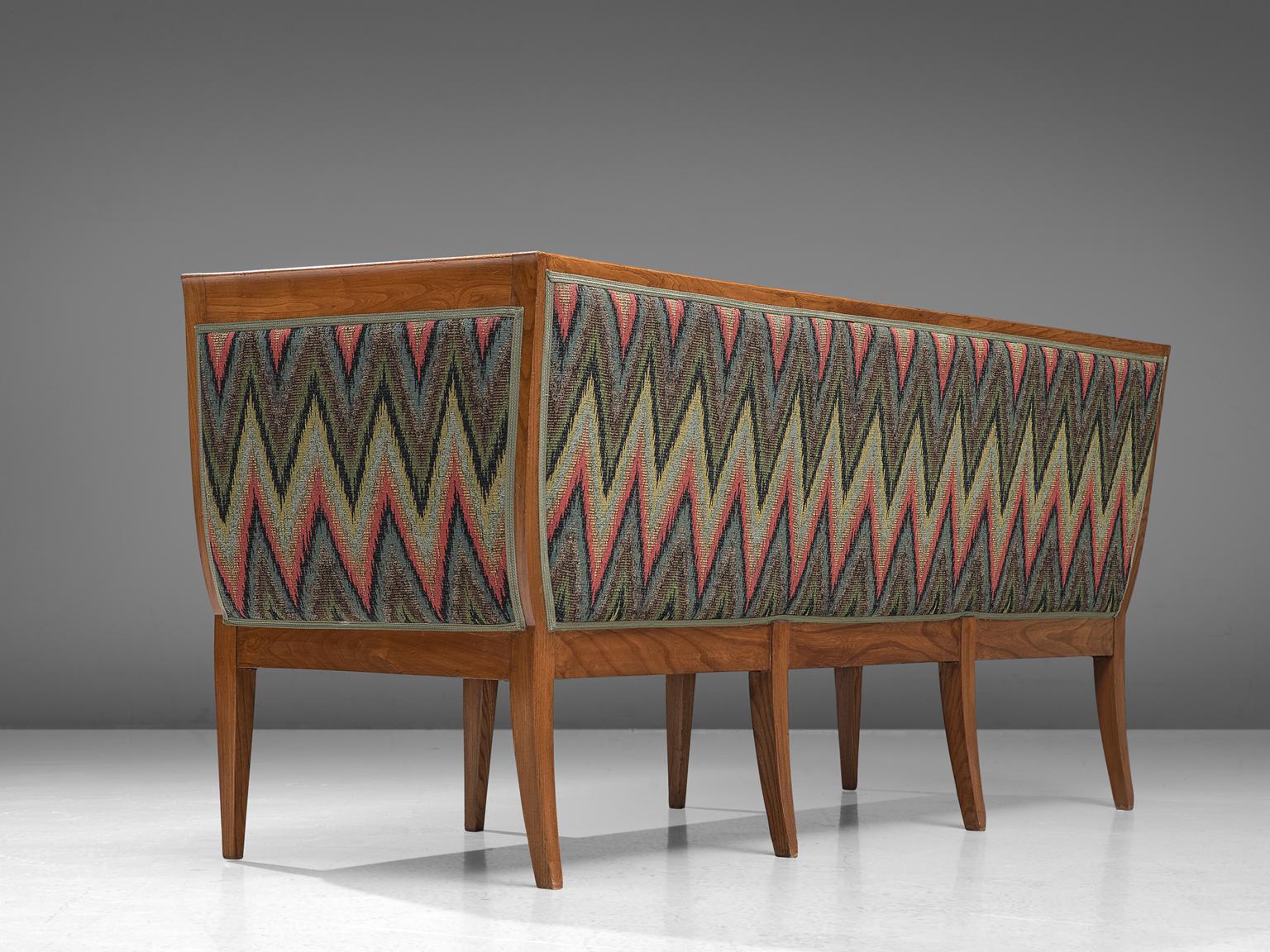 Mid-20th Century Art Deco Sofa Reupholstered in Multicolored Woven Fabric