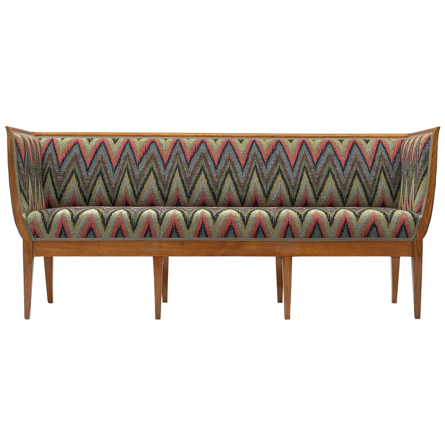Art Deco Sofa Reupholstered in Multicolored Woven Fabric For Sale at
