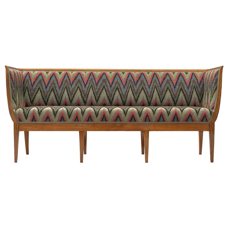 Art Deco Sofa Reupholstered in Multicolored Woven Fabric