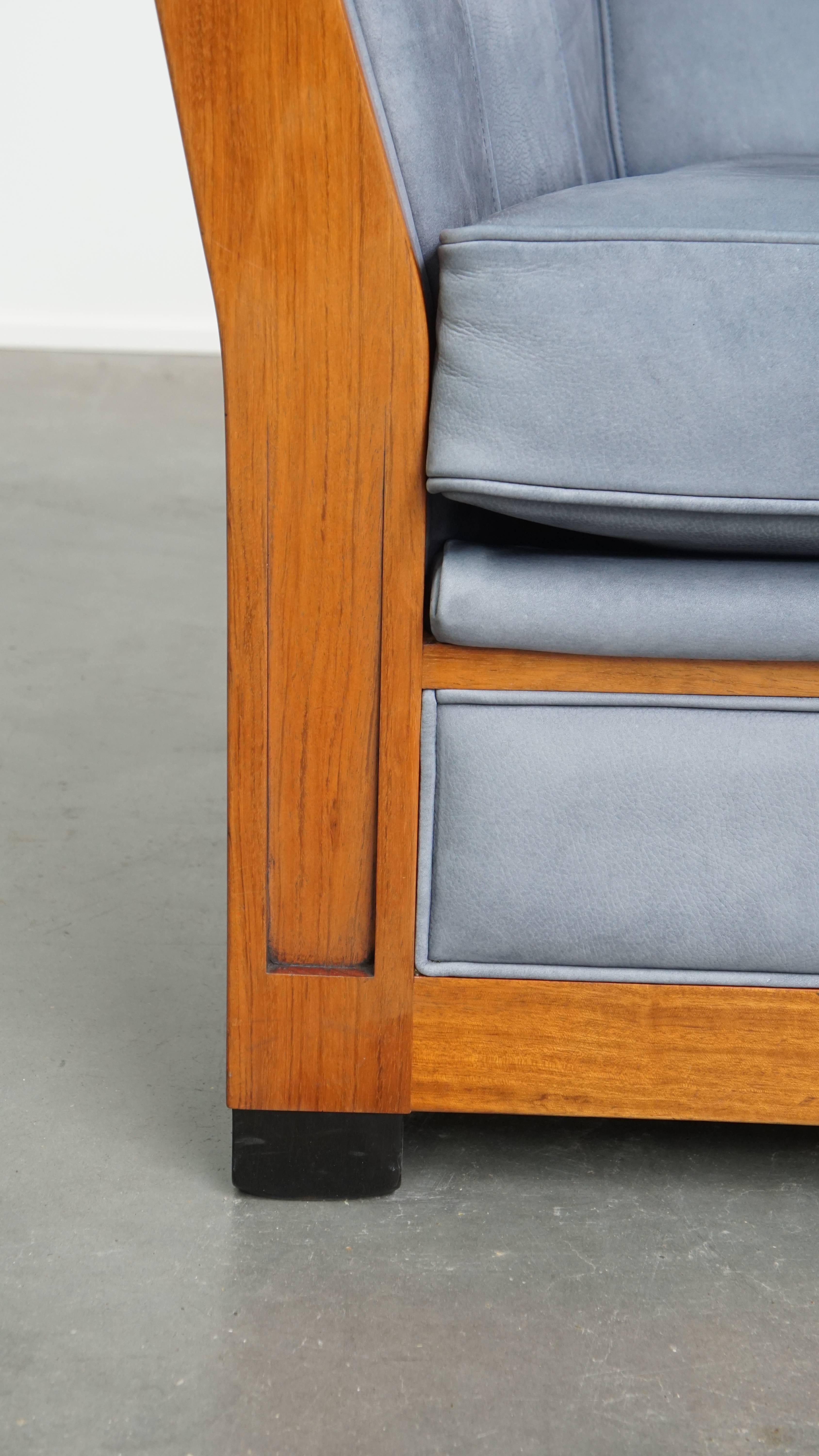 Divano Art Deco con rivestimento in pelle Nubuck blu in vendita 3