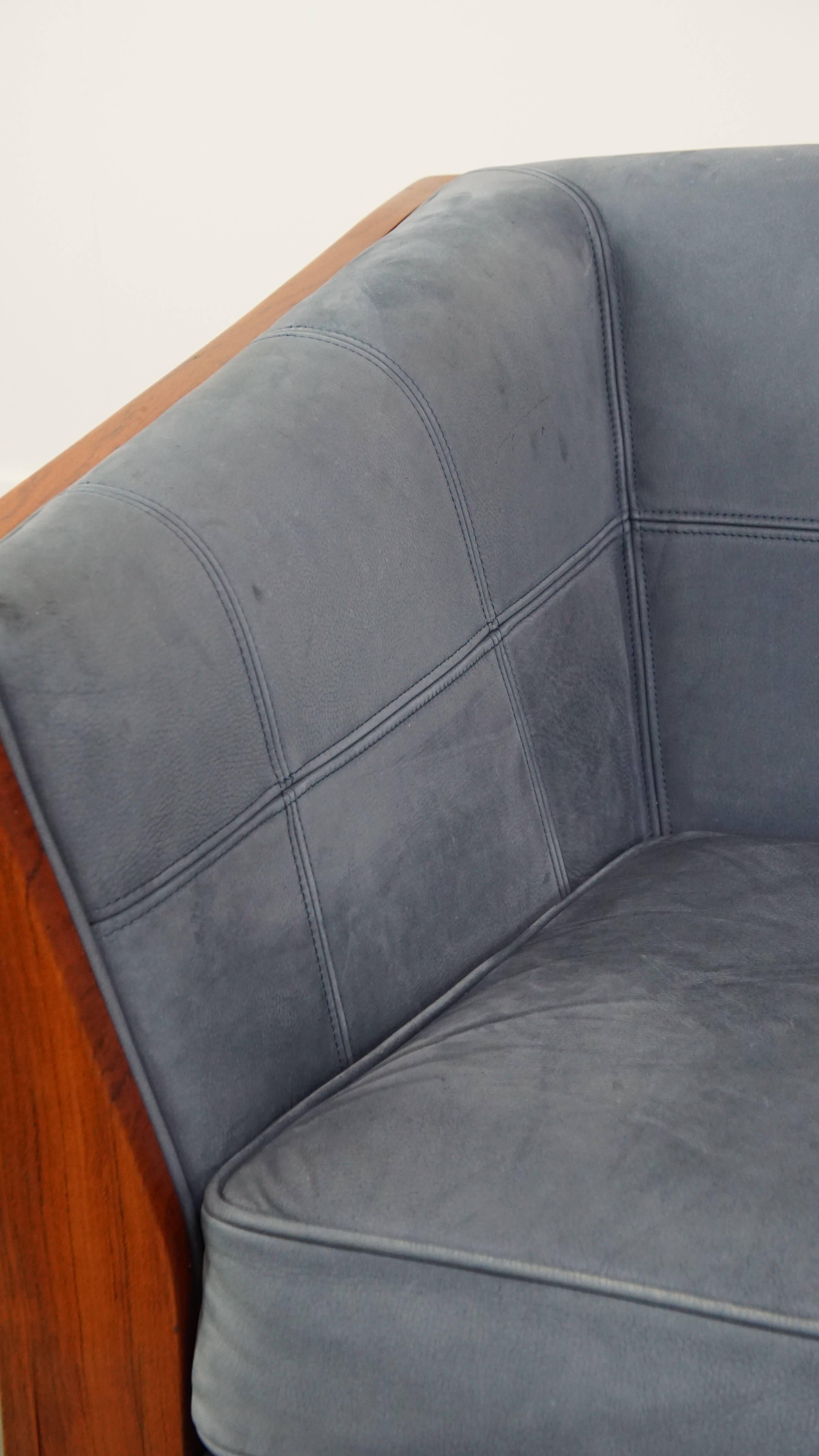 Canapé Art Déco avec revêtement en cuir nubuck bleu en vente 4