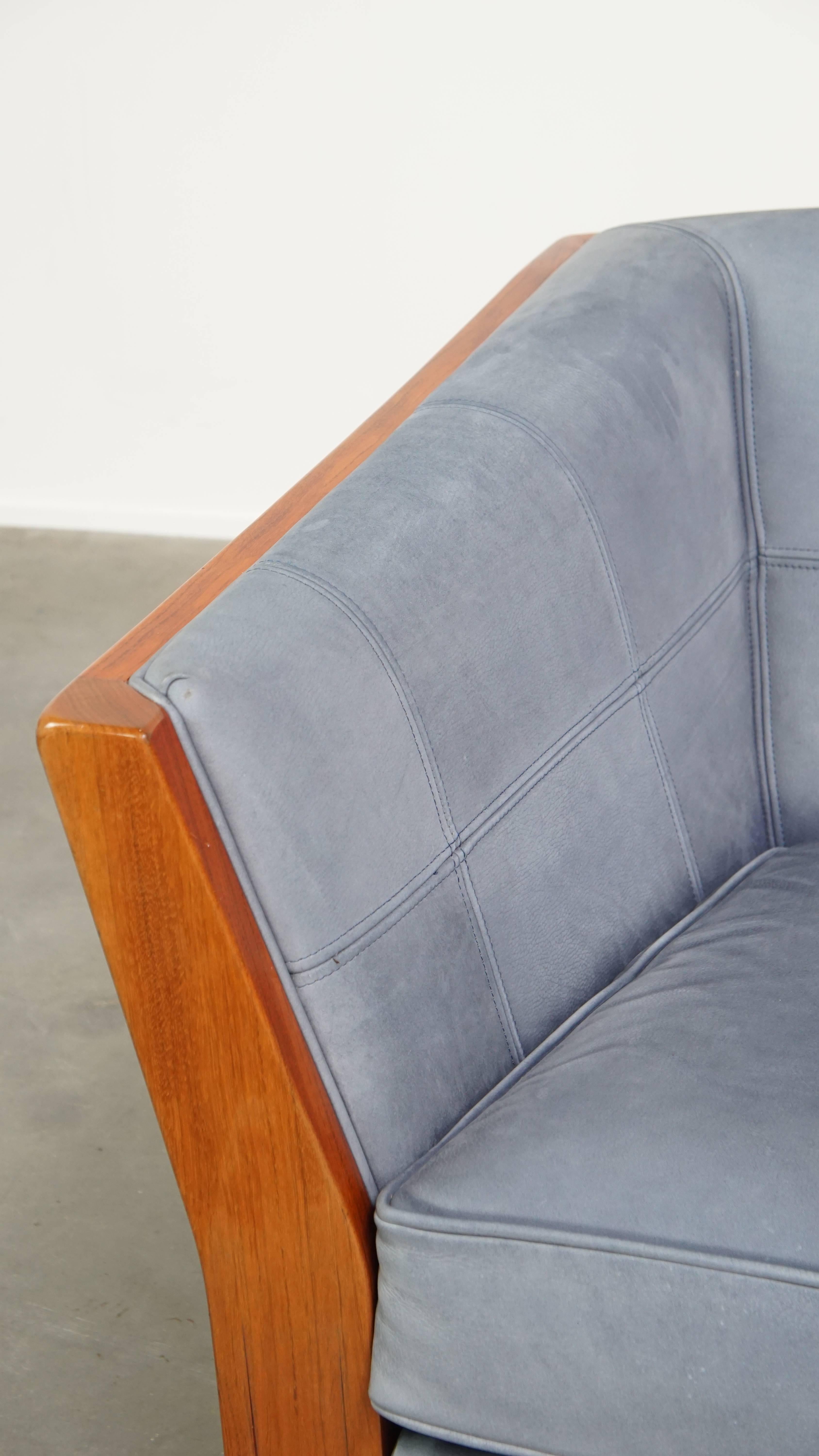 Divano Art Deco con rivestimento in pelle Nubuck blu in vendita 4
