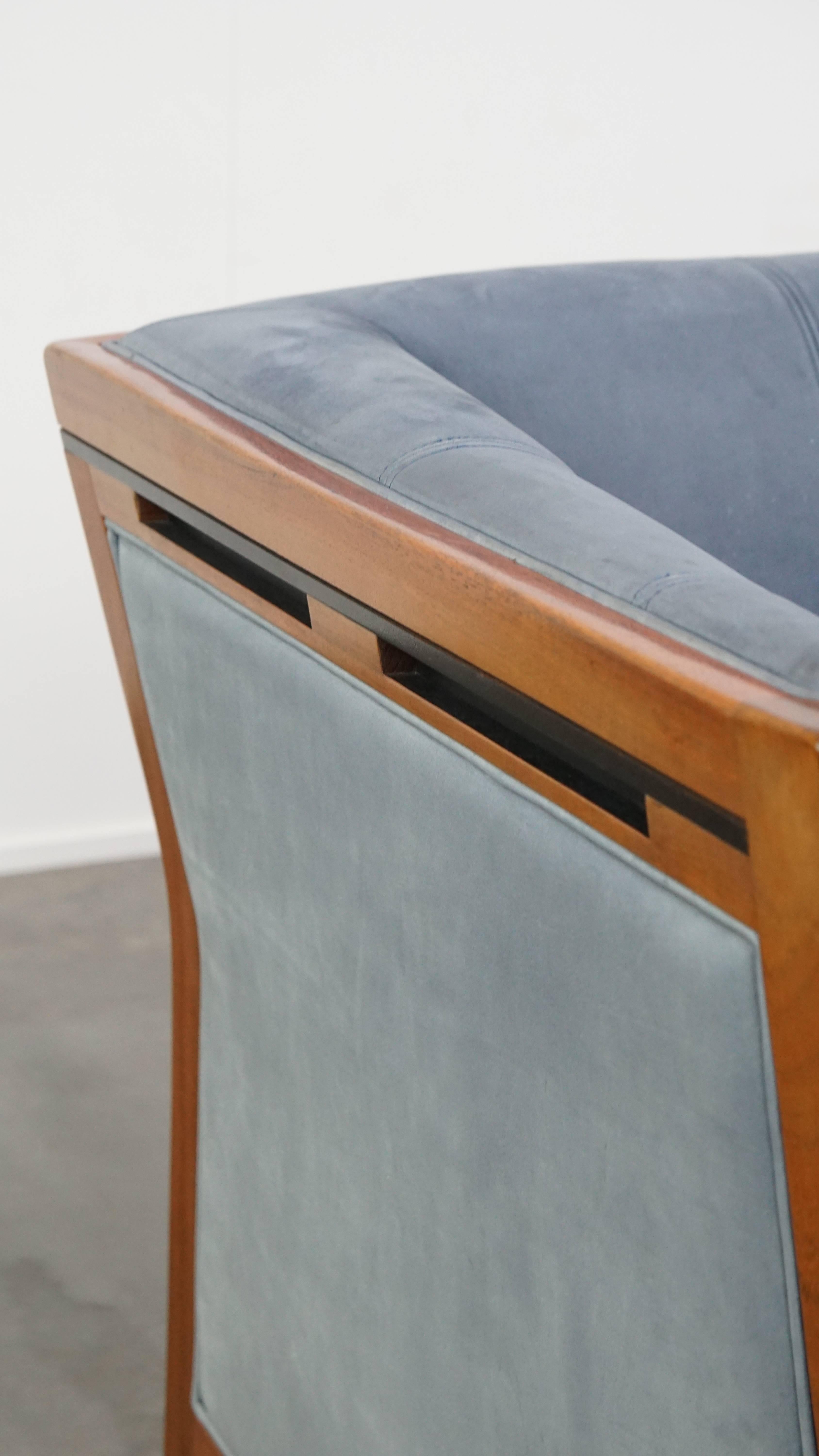 Canapé Art Déco avec revêtement en cuir nubuck bleu en vente 5