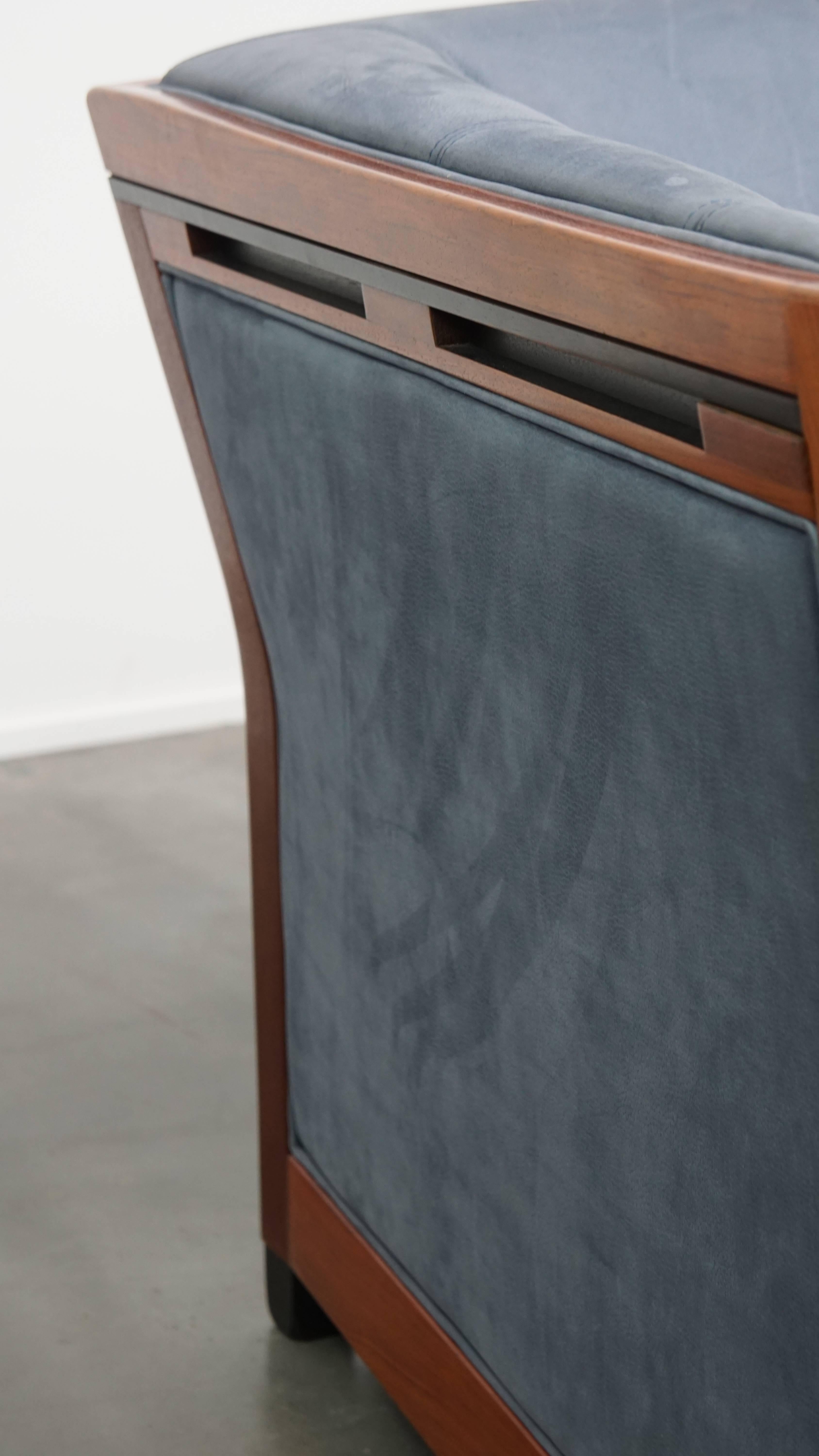 Divano Art Deco con rivestimento in pelle Nubuck blu in vendita 6