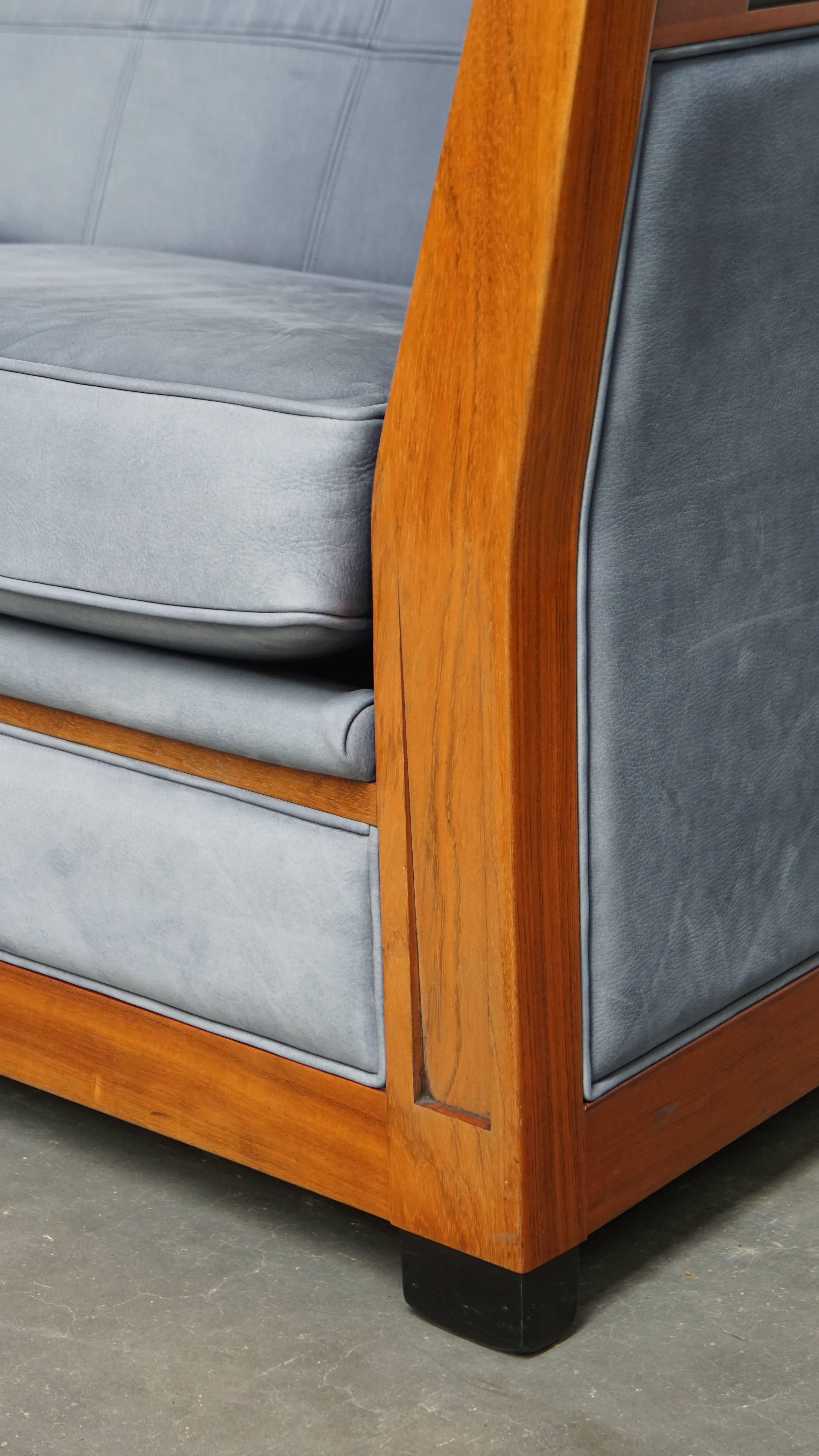 Divano Art Deco con rivestimento in pelle Nubuck blu in vendita 8