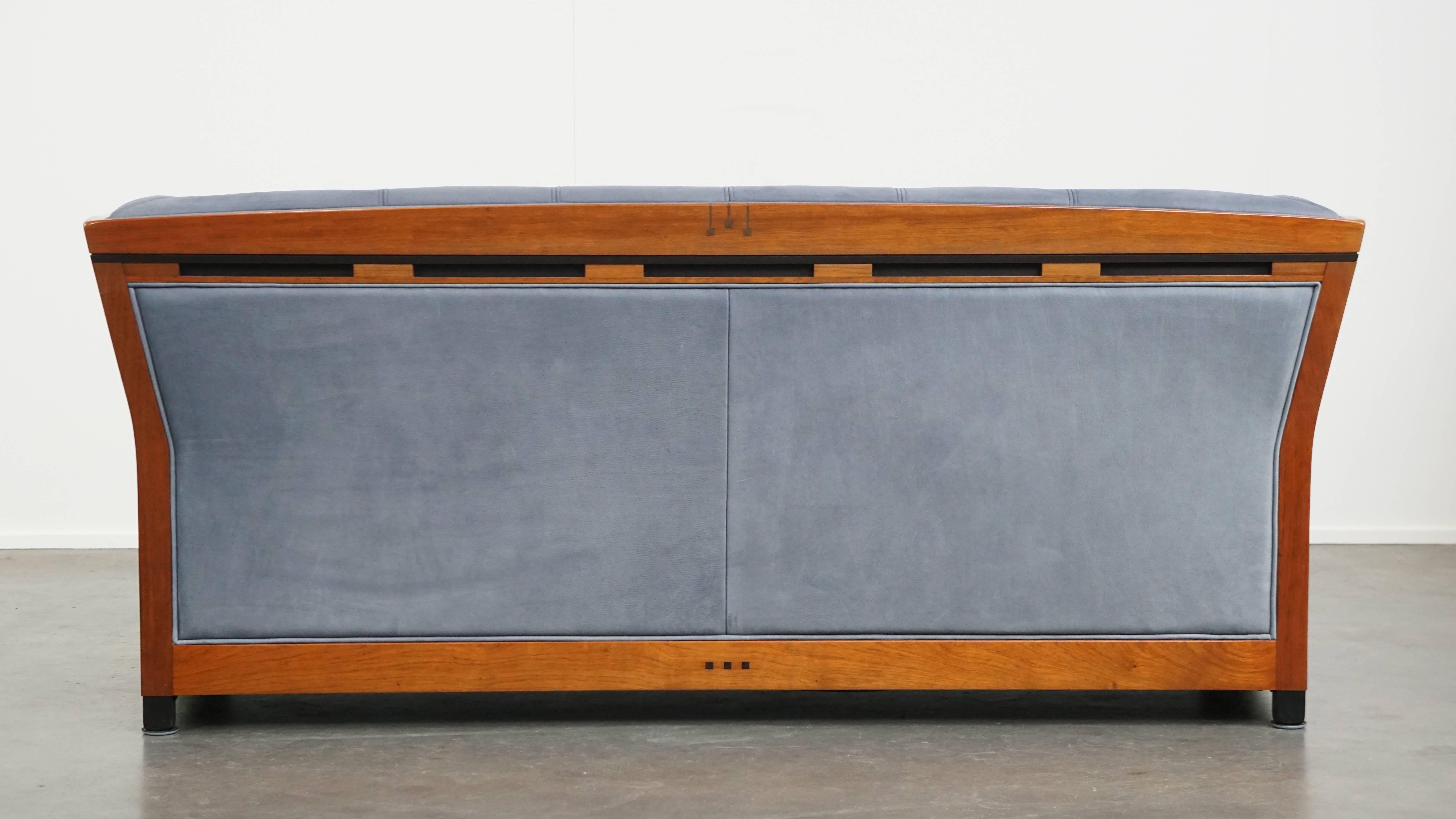 Romain classique Canapé Art Déco avec revêtement en cuir nubuck bleu en vente