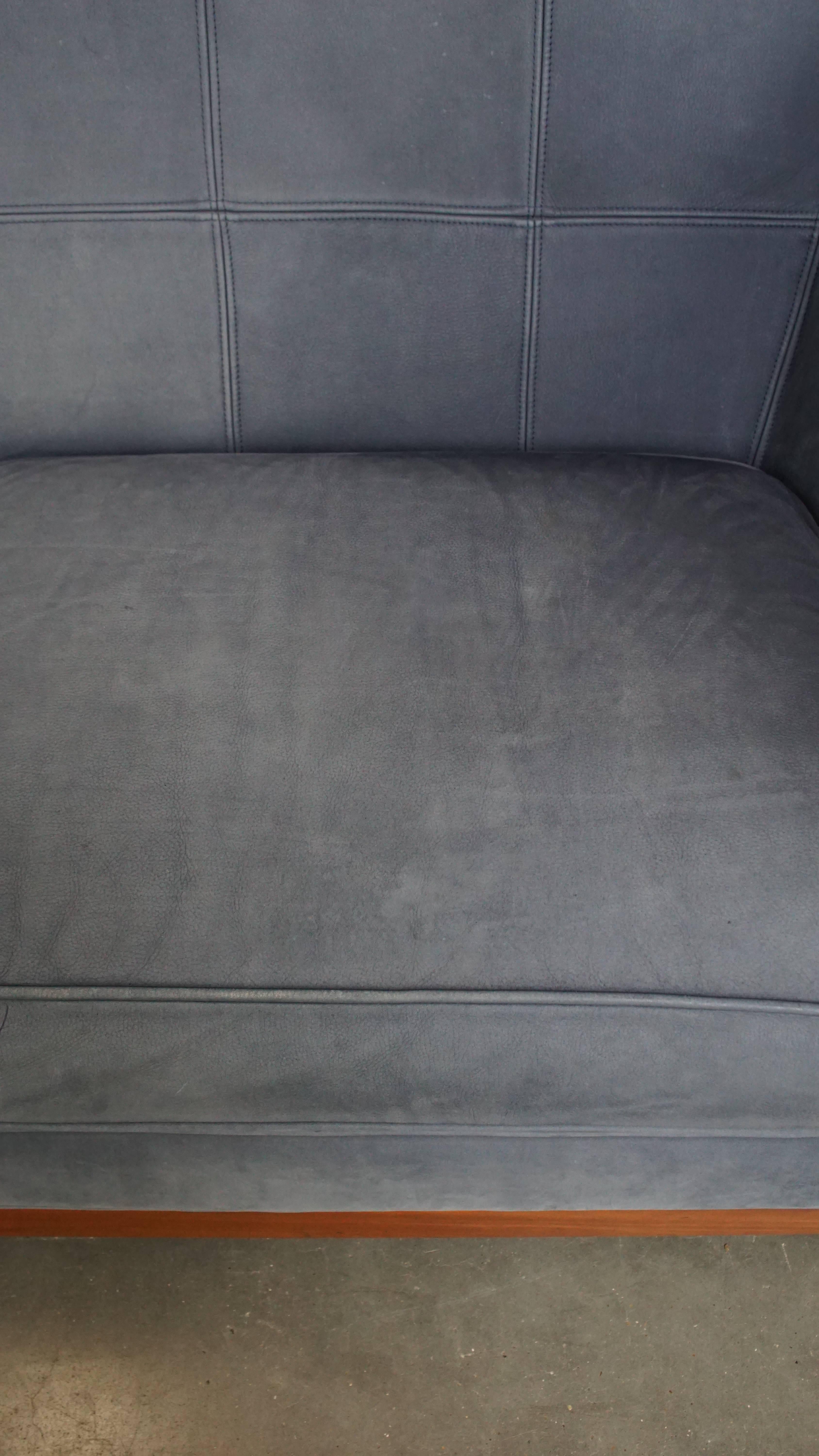 XXIe siècle et contemporain Canapé Art Déco avec revêtement en cuir nubuck bleu en vente
