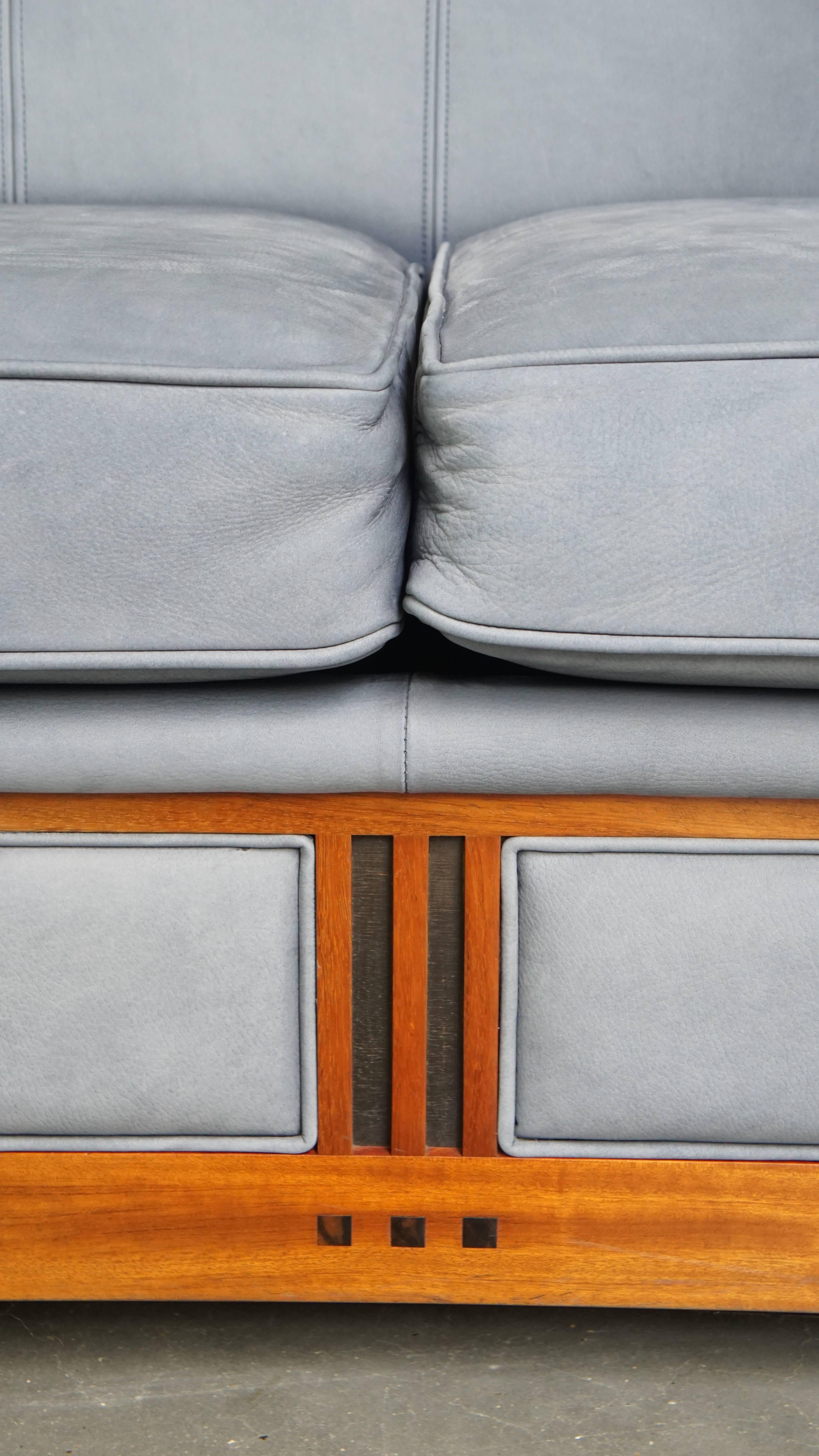 Divano Art Deco con rivestimento in pelle Nubuck blu in vendita 2