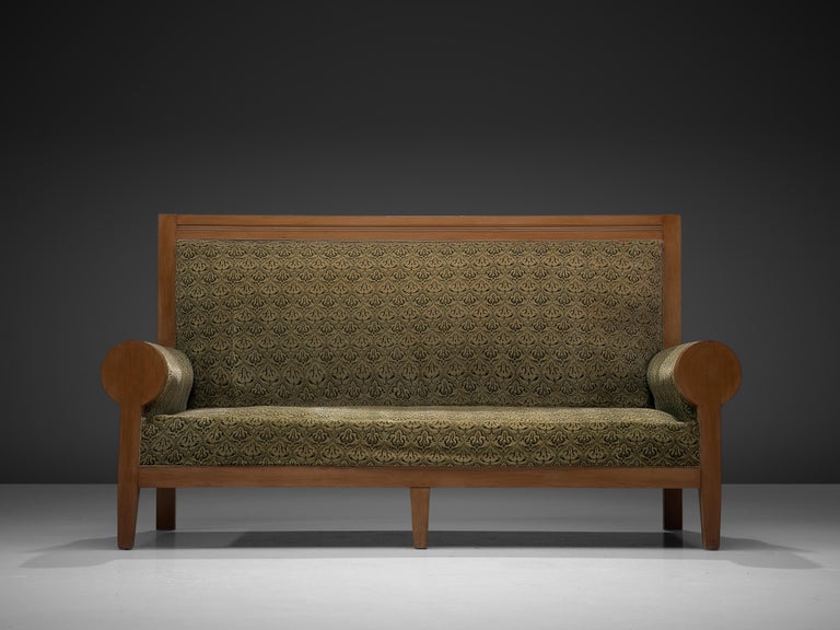 Art Deco Sofa with High Back in Green Fabric Upholstery In Good Condition For Sale In Waalwijk, NL