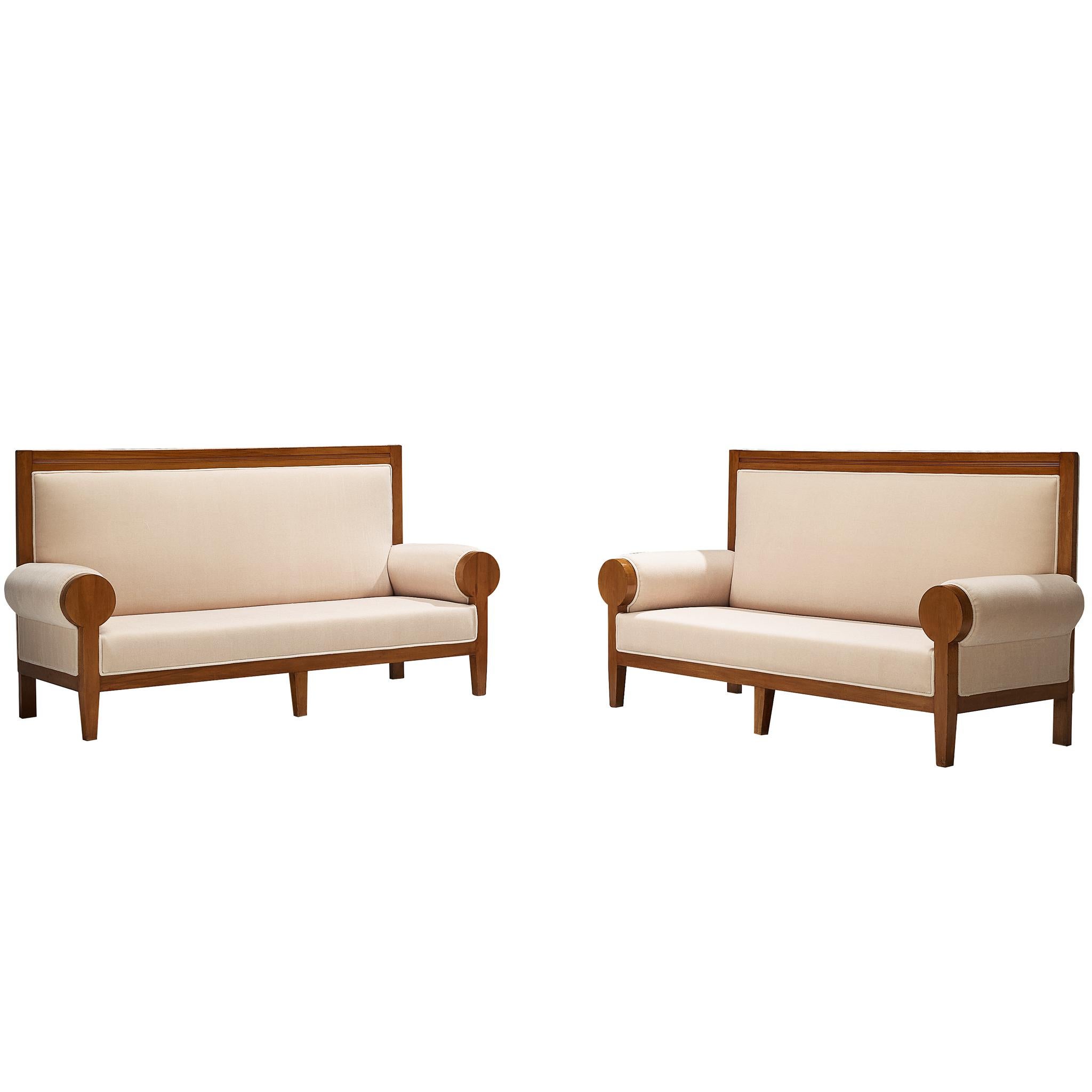 Art Deco Sofas or Settees with High Back in Light Creme Mohair by Pierre Frey