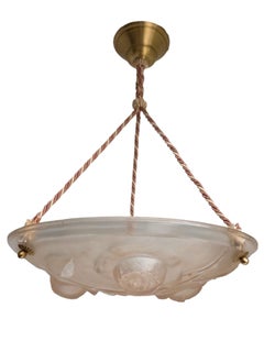 Art Deco soft pink chandelier pendant ceiling bowl w/ rose cluster + cord mount