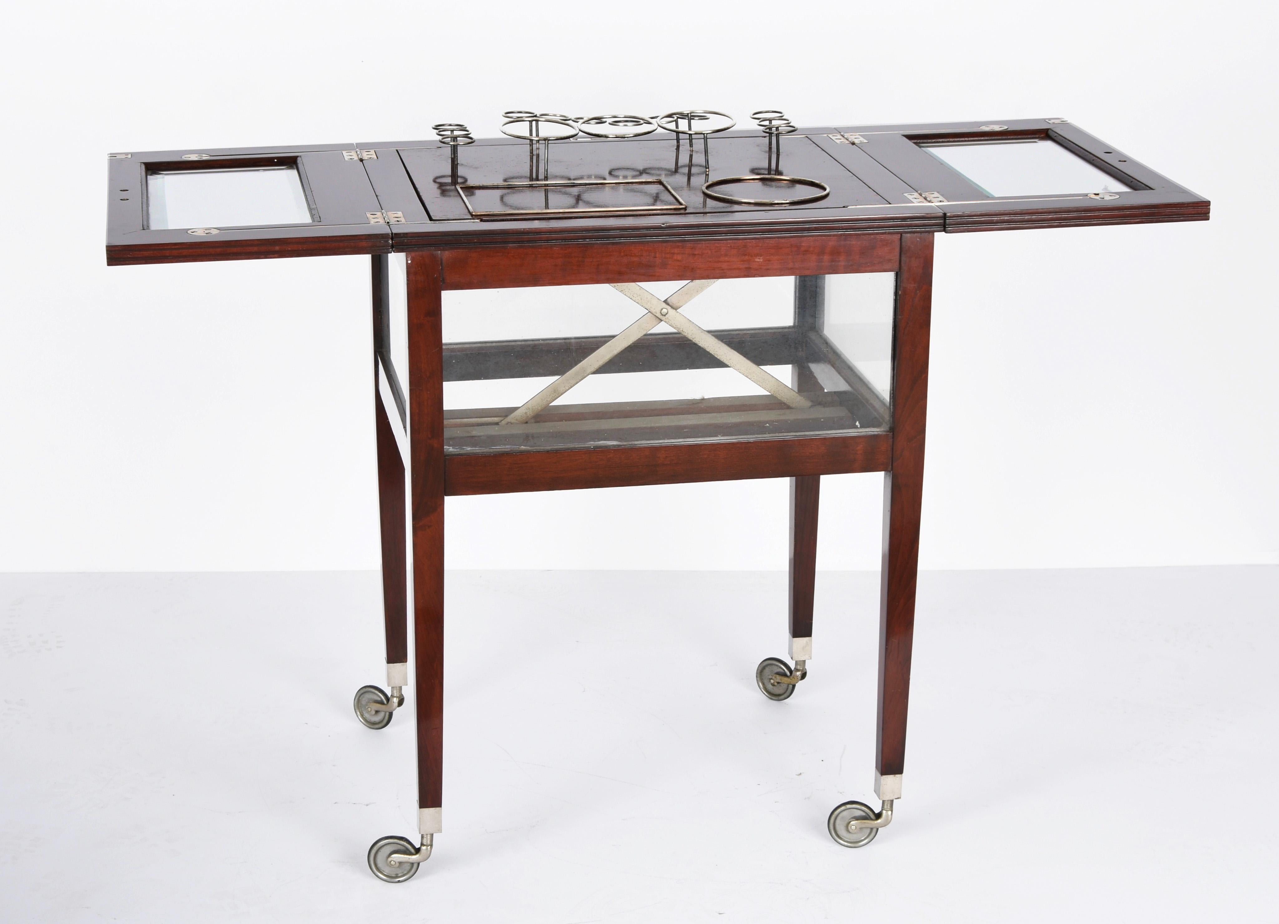 Art Deco Solid Beech, Glass and Silver Austrian Dry Bar Cart Trolley, 1920s 4