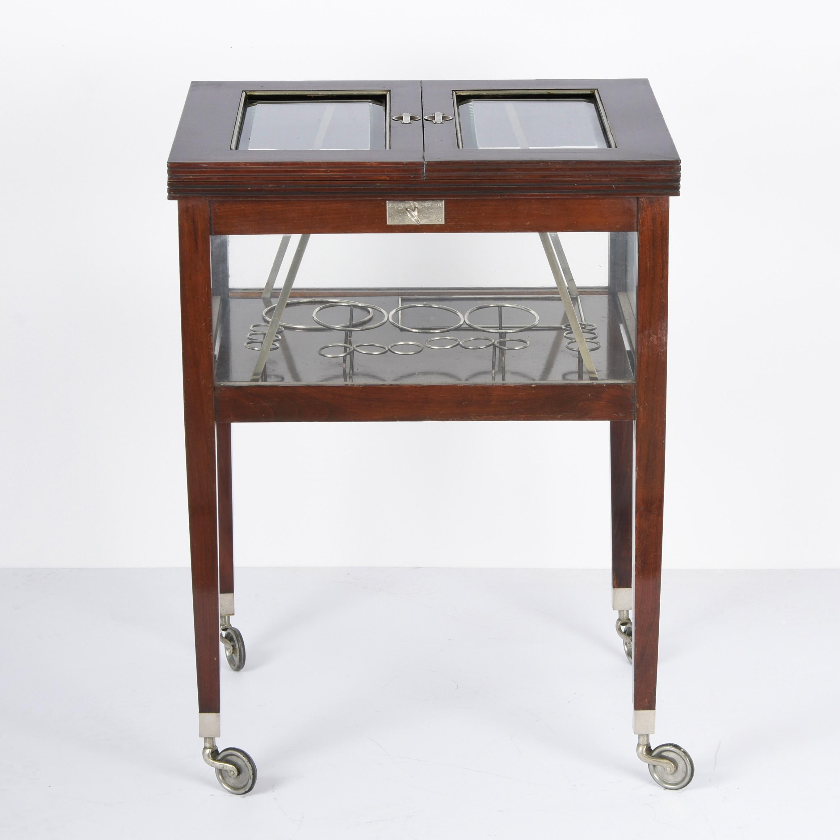 Art Deco Solid Beech, Glass and Silver Austrian Dry Bar Cart Trolley, 1920s 9