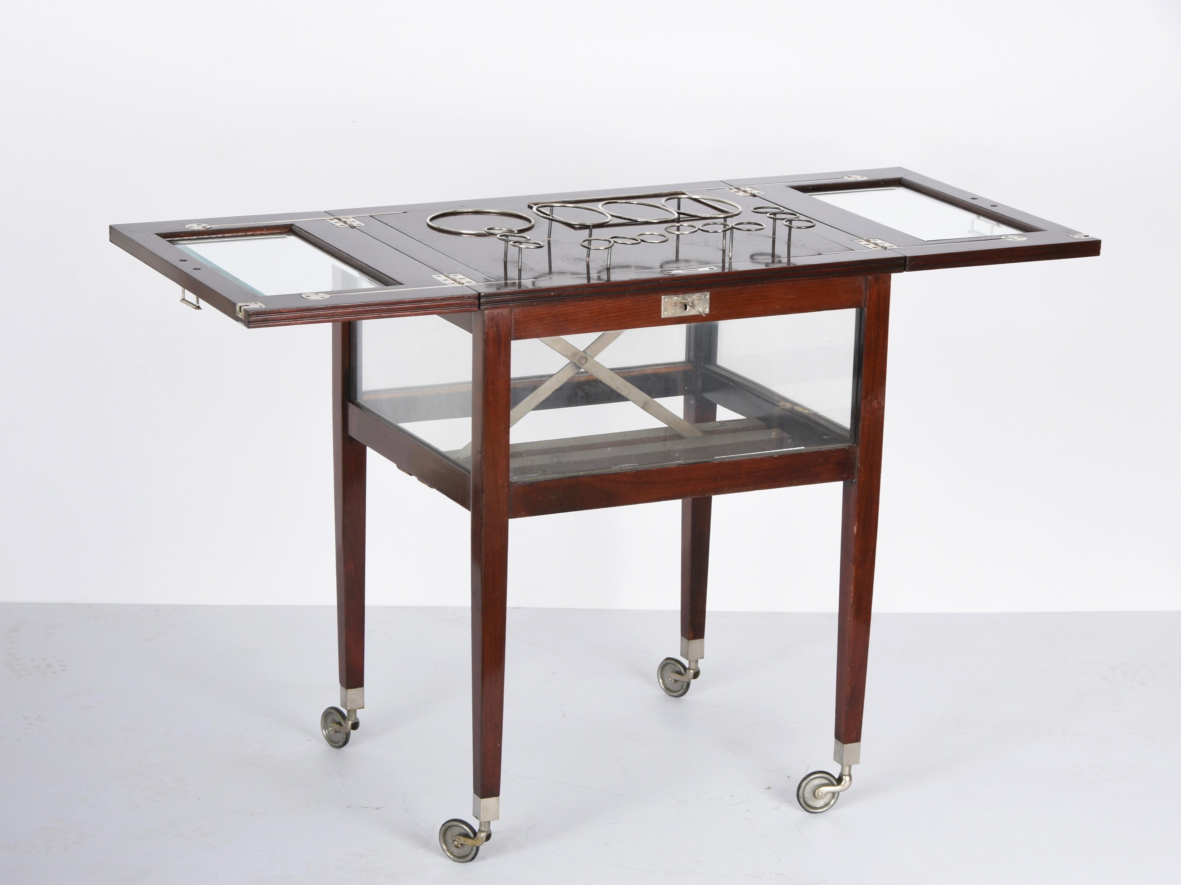 Art Deco Solid Beech, Glass and Silver Austrian Dry Bar Cart Trolley, 1920s 2
