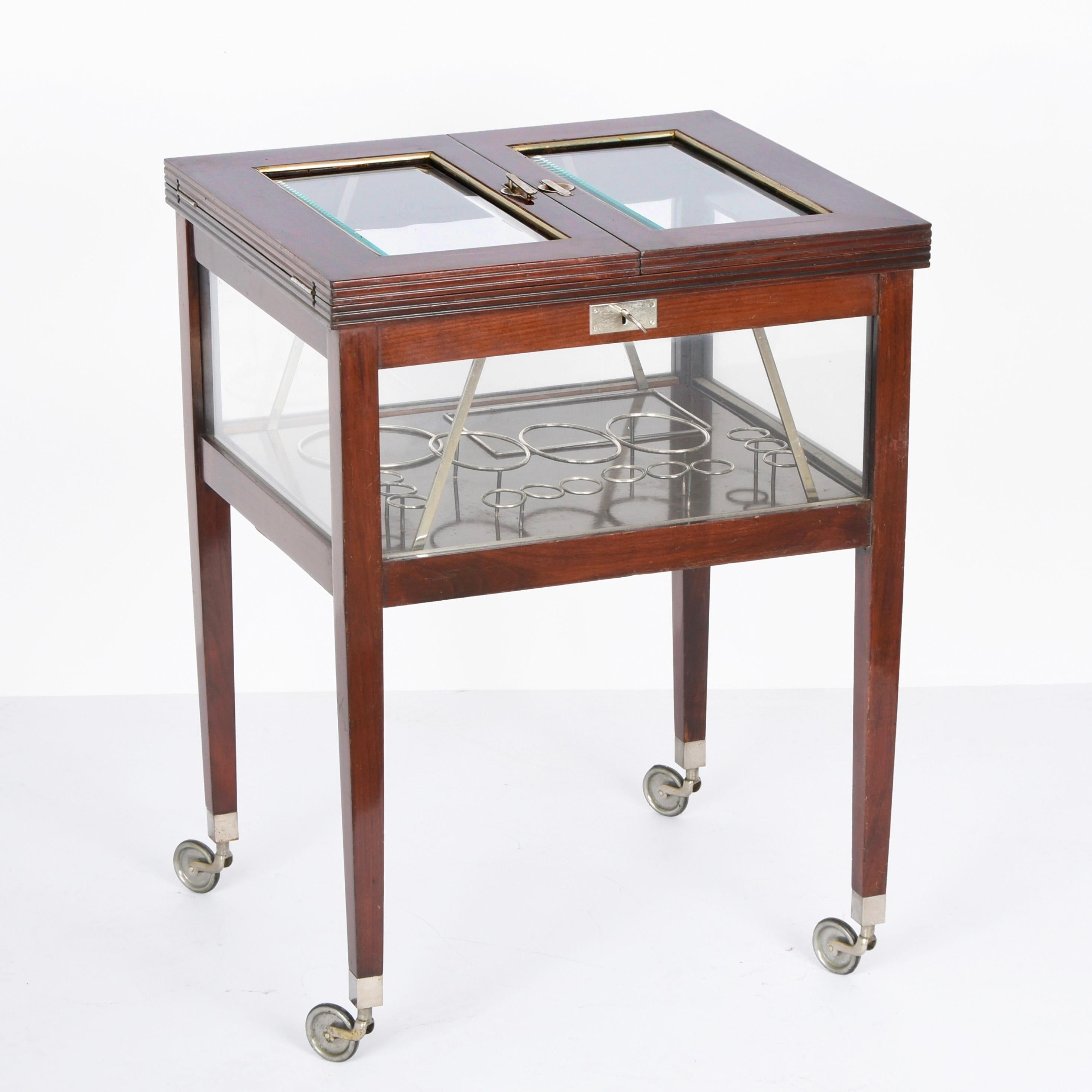 Art Deco Solid Beech, Glass and Silver Austrian Dry Bar Cart Trolley, 1920s 3