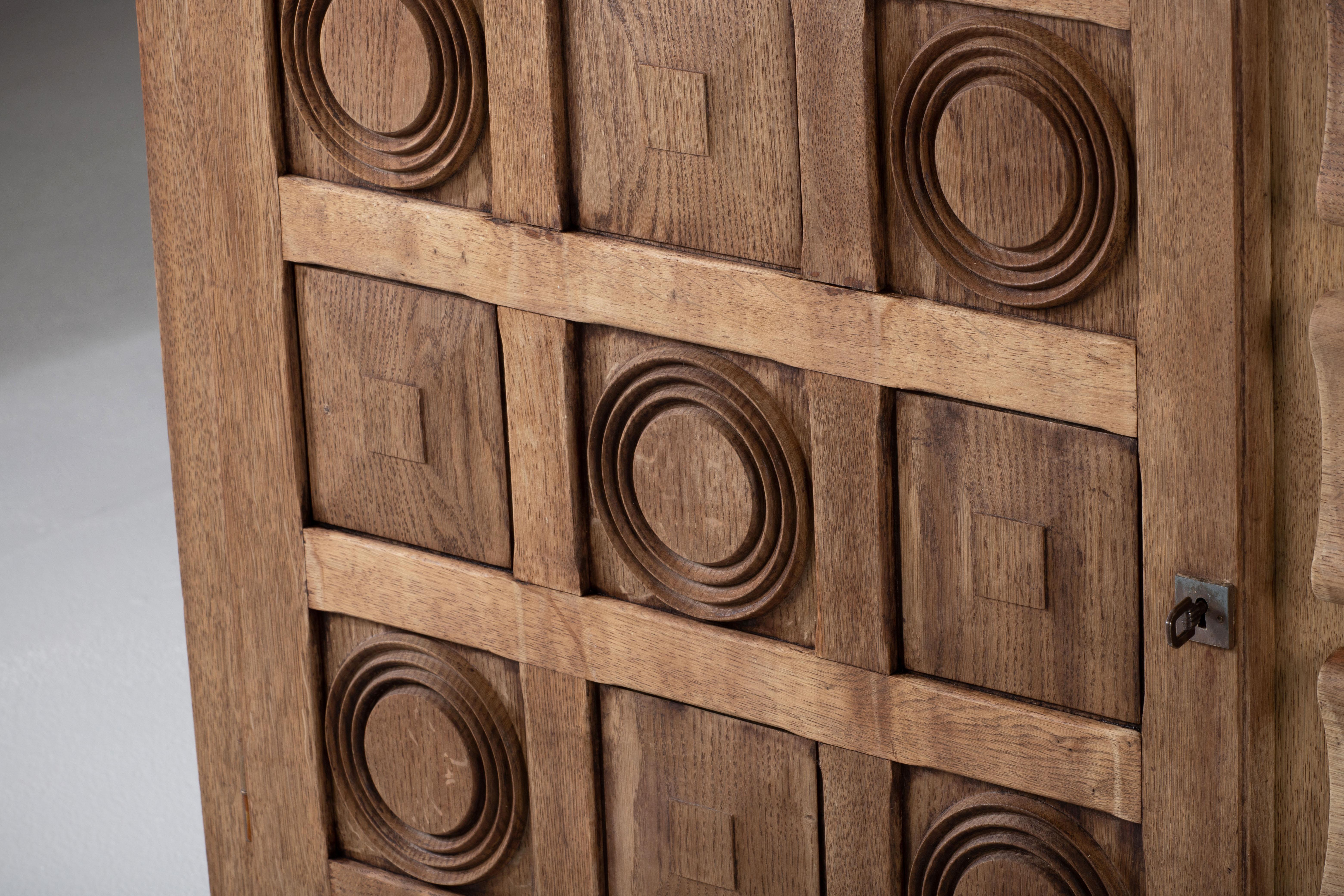 Art Deco Solid Bleached Oak Sideboard, France, 1940s For Sale 3