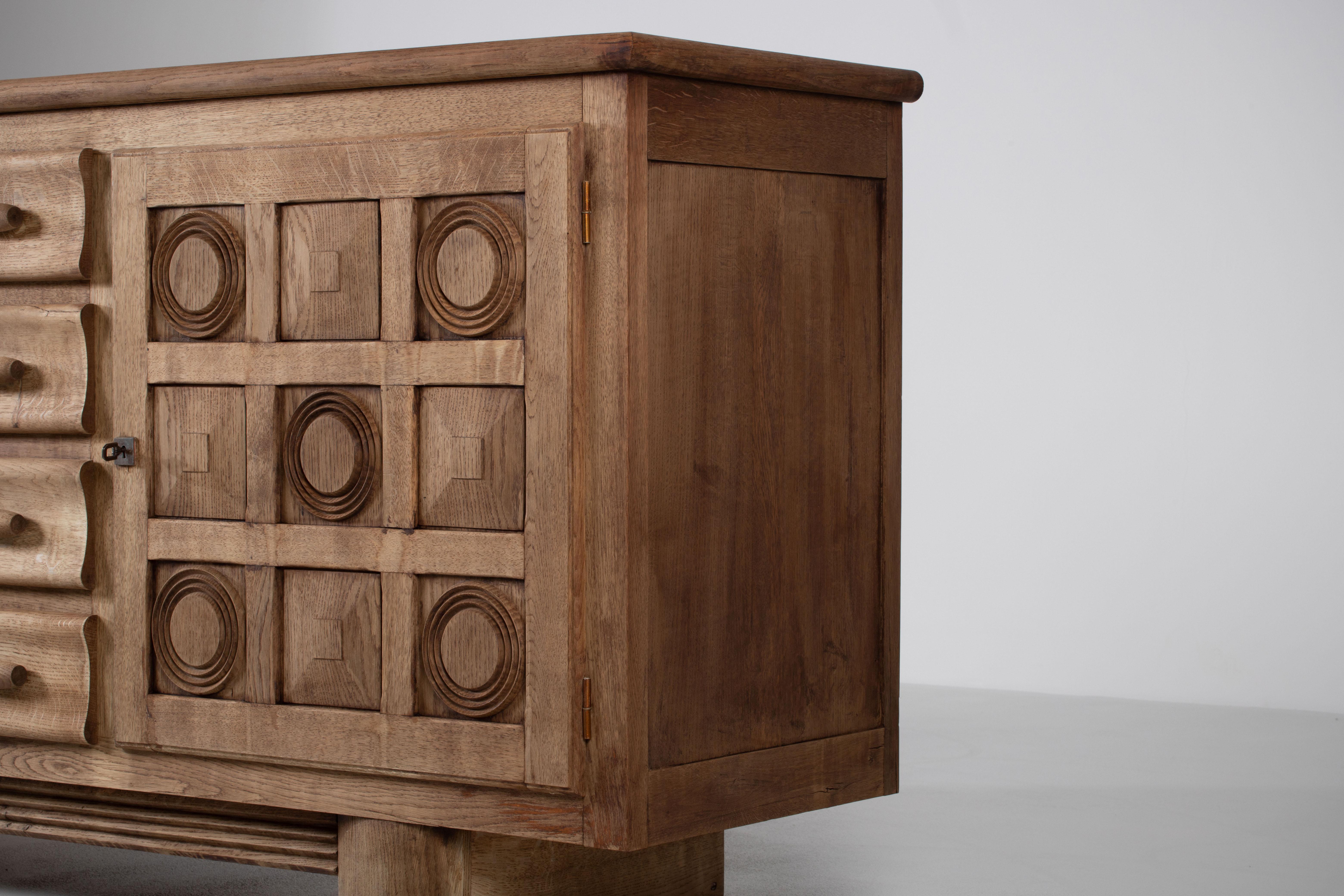 Mid-20th Century Art Deco Solid Bleached Oak Sideboard, France, 1940s For Sale