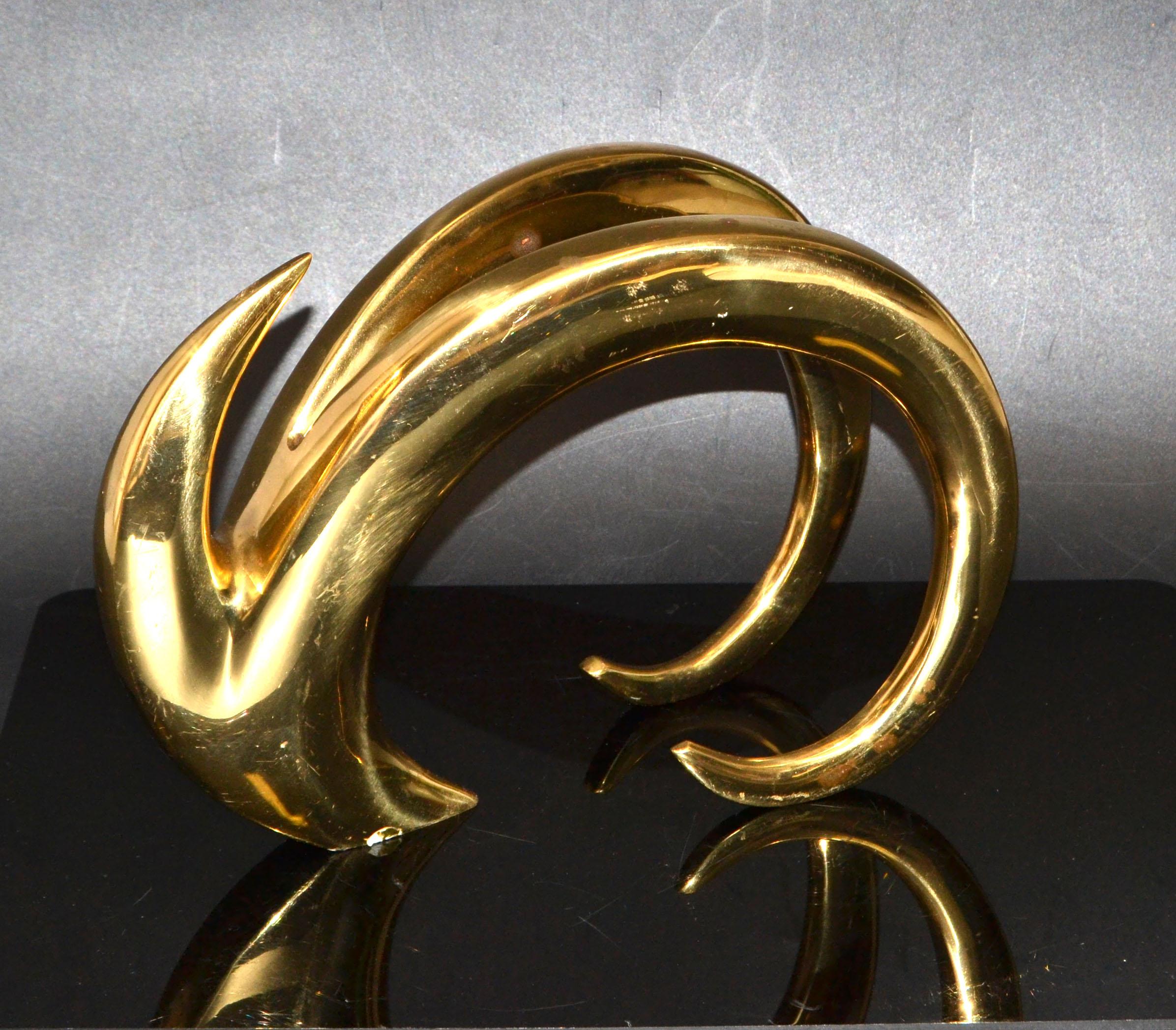 Art Deco Solid Brass Abstract Ibex Animal Table Sculpture, Center Piece, 1970 5