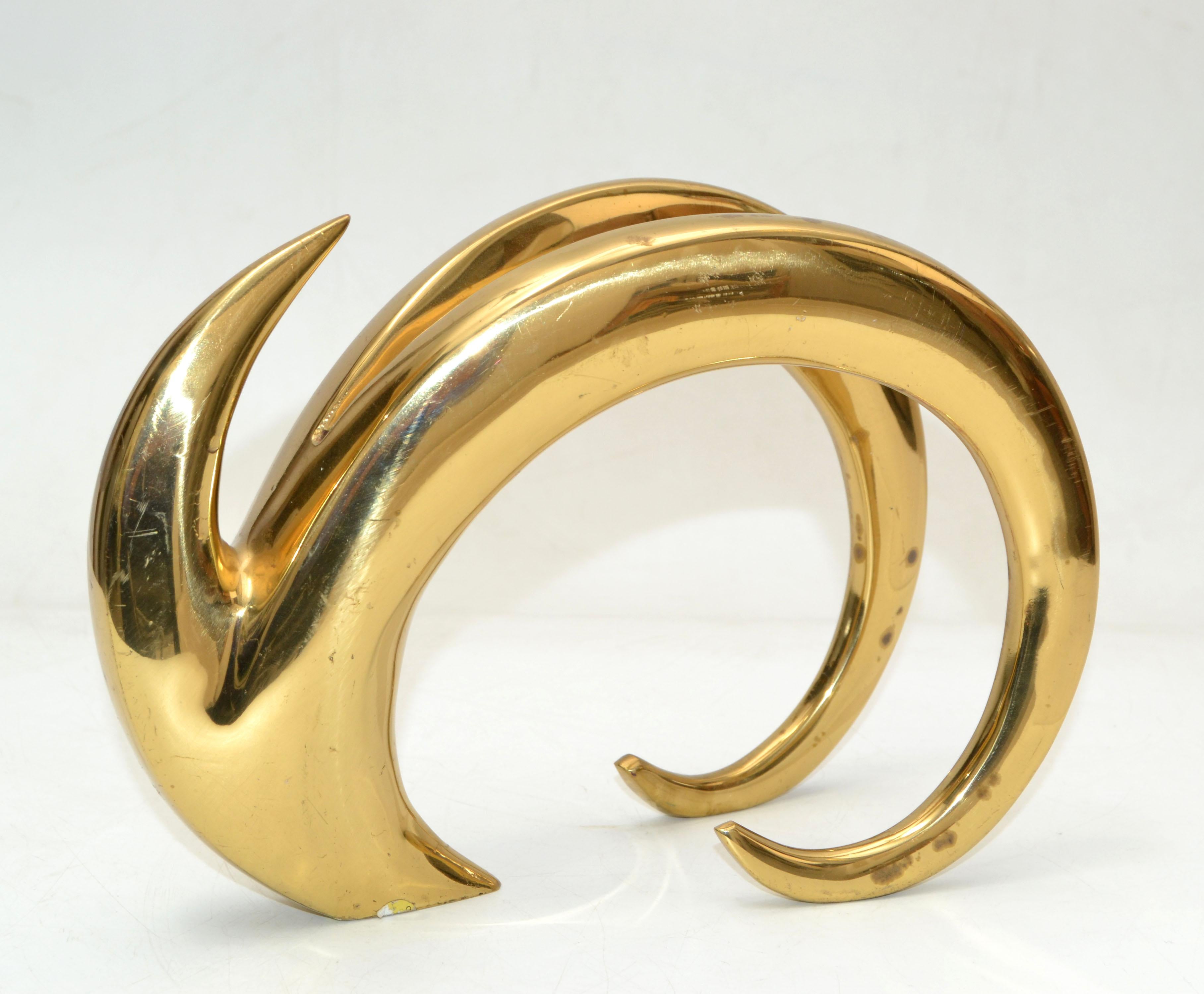 Art Deco Solid Brass Abstract Ibex Animal Table Sculpture, Center Piece, 1970 7