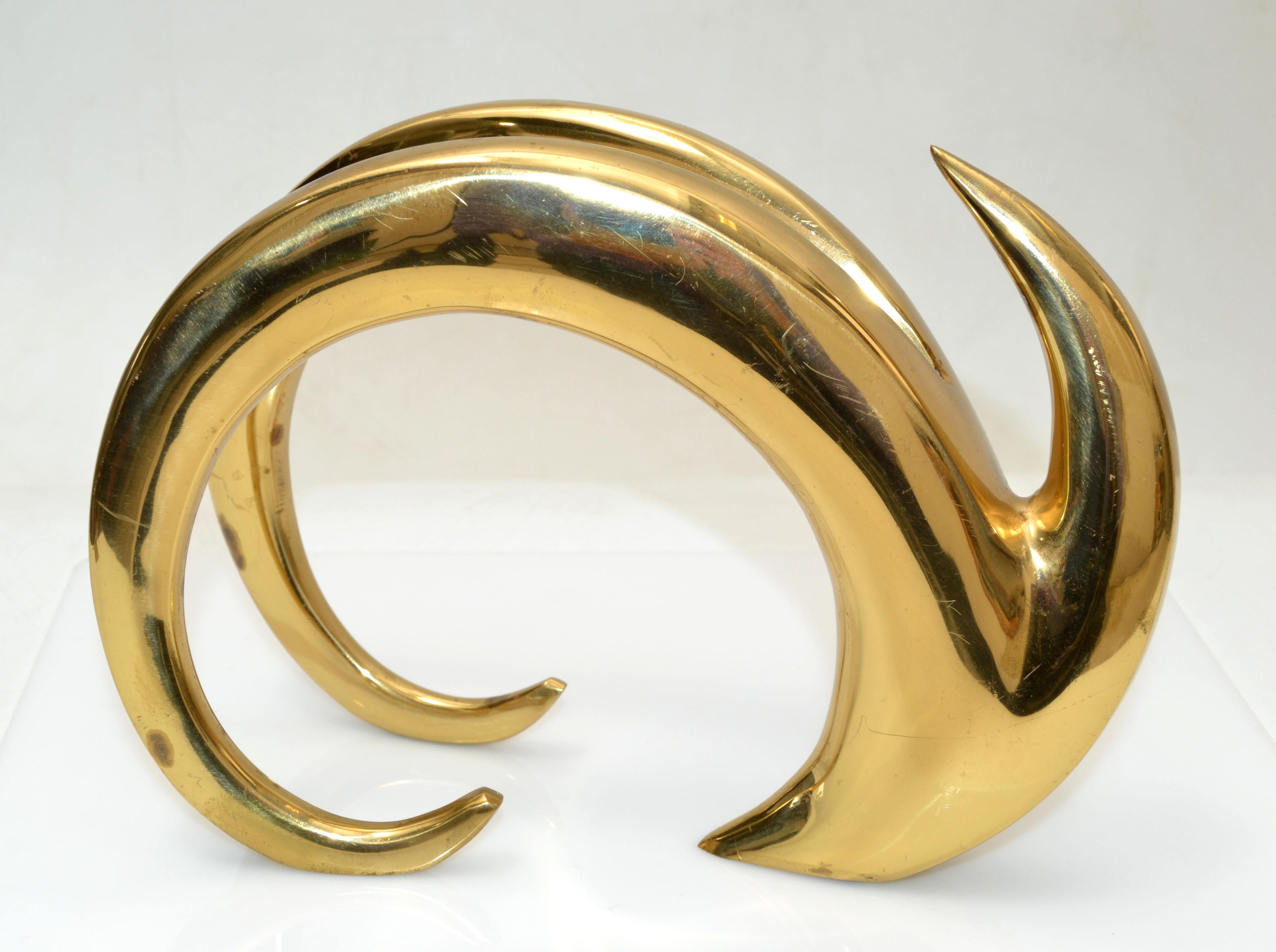 Art Deco Solid Brass Abstract Ibex Animal Table Sculpture, Center Piece, 1970 8
