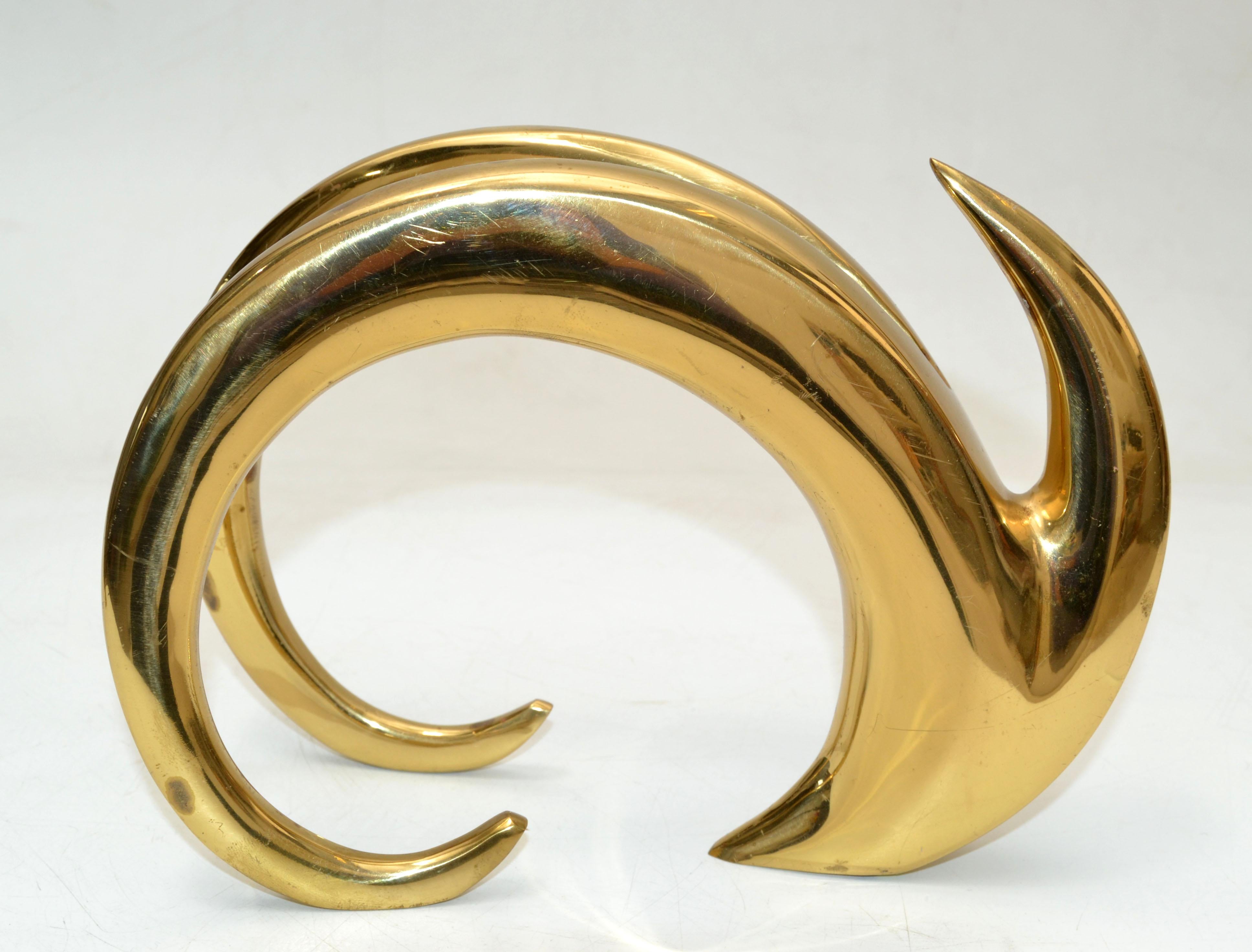 American Art Deco Solid Brass Abstract Ibex Animal Table Sculpture, Center Piece, 1970