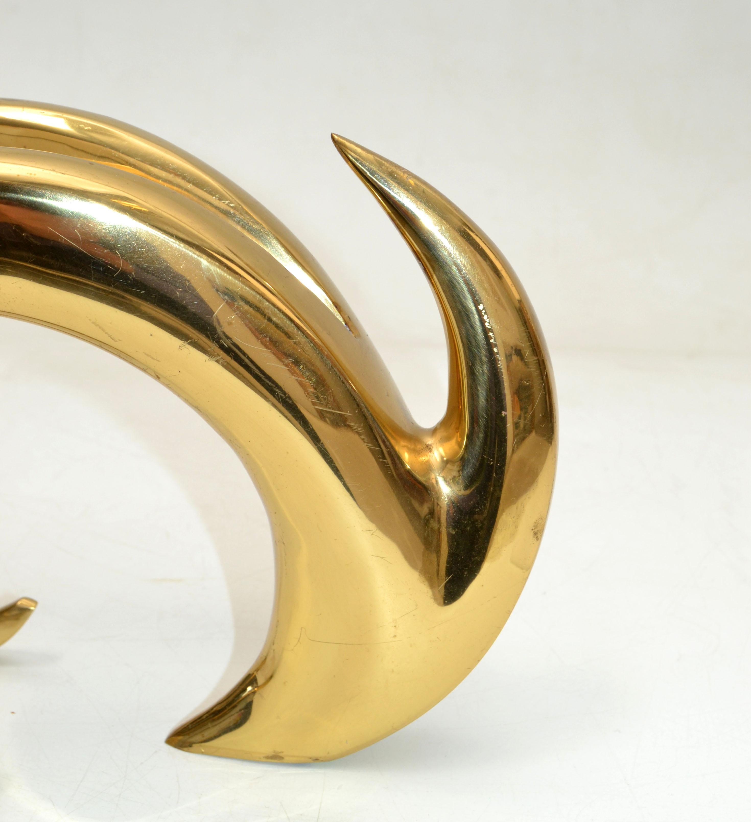 Art Deco Solid Brass Abstract Ibex Animal Table Sculpture, Center Piece, 1970 2
