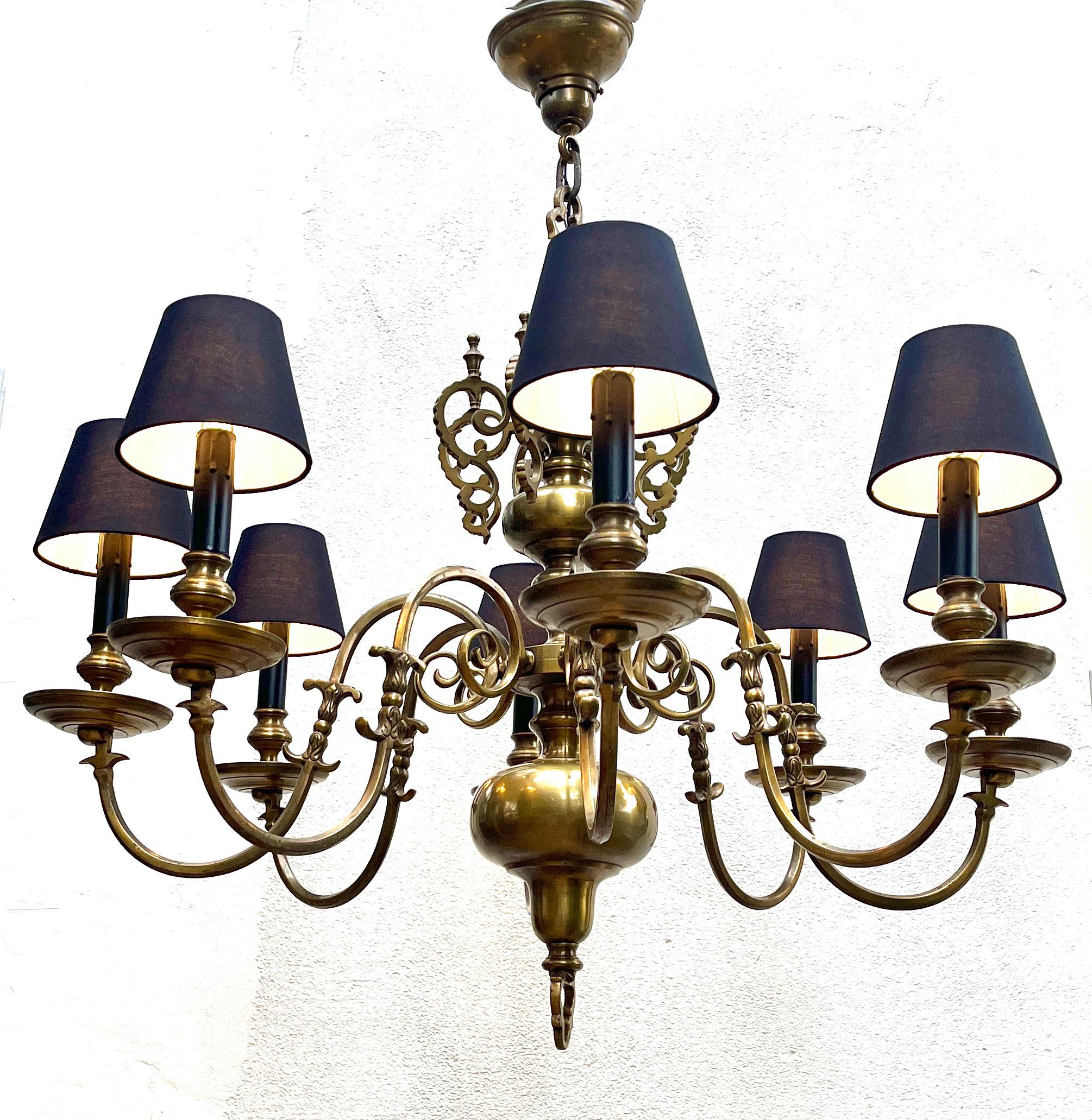 Art Deco Solid Brass Chandelier 9 Black Shades 2