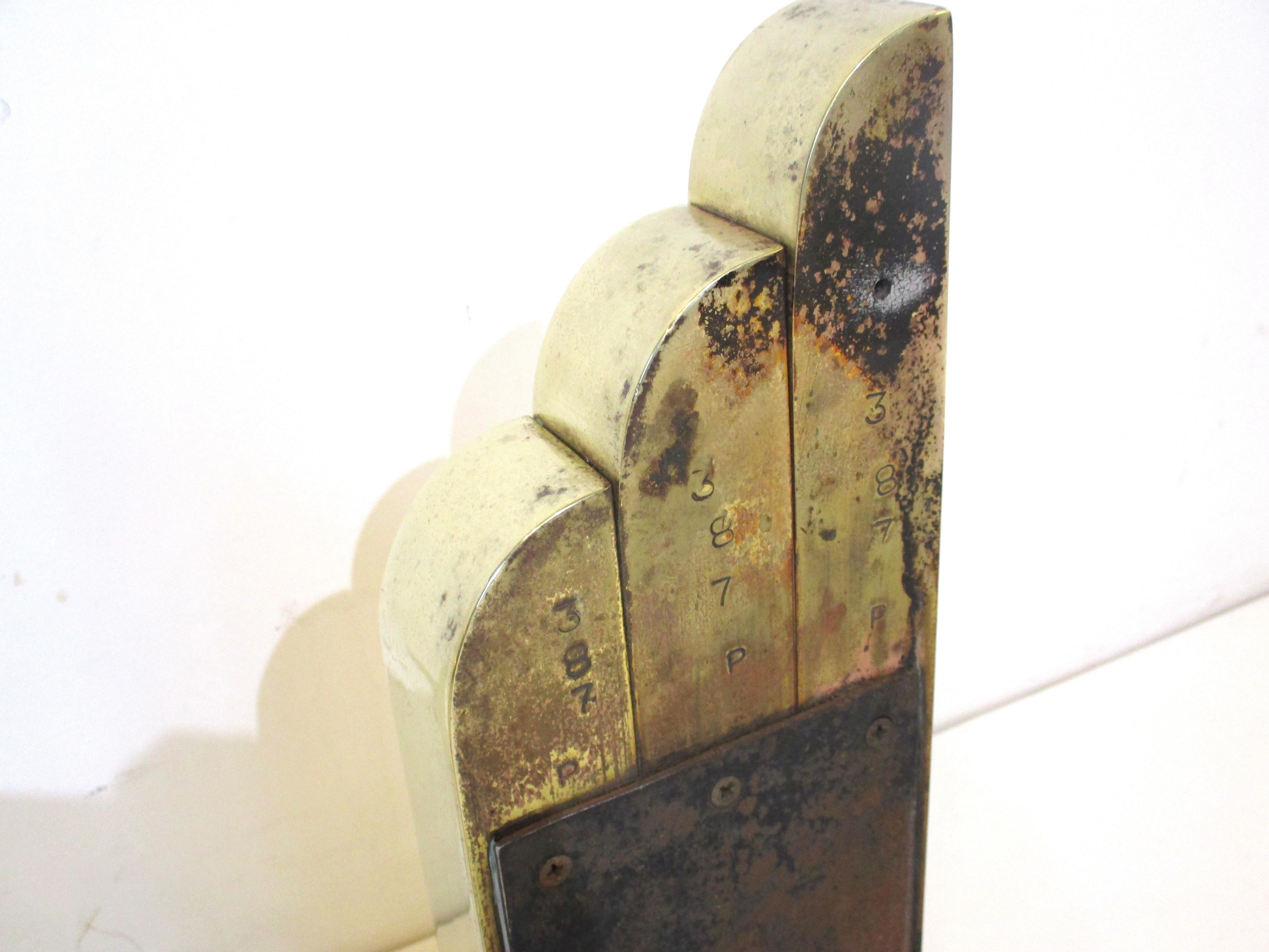 Donald Deskey styled Art Deco Solid Brass Skyscraper Fireplace Andirons For Sale 5