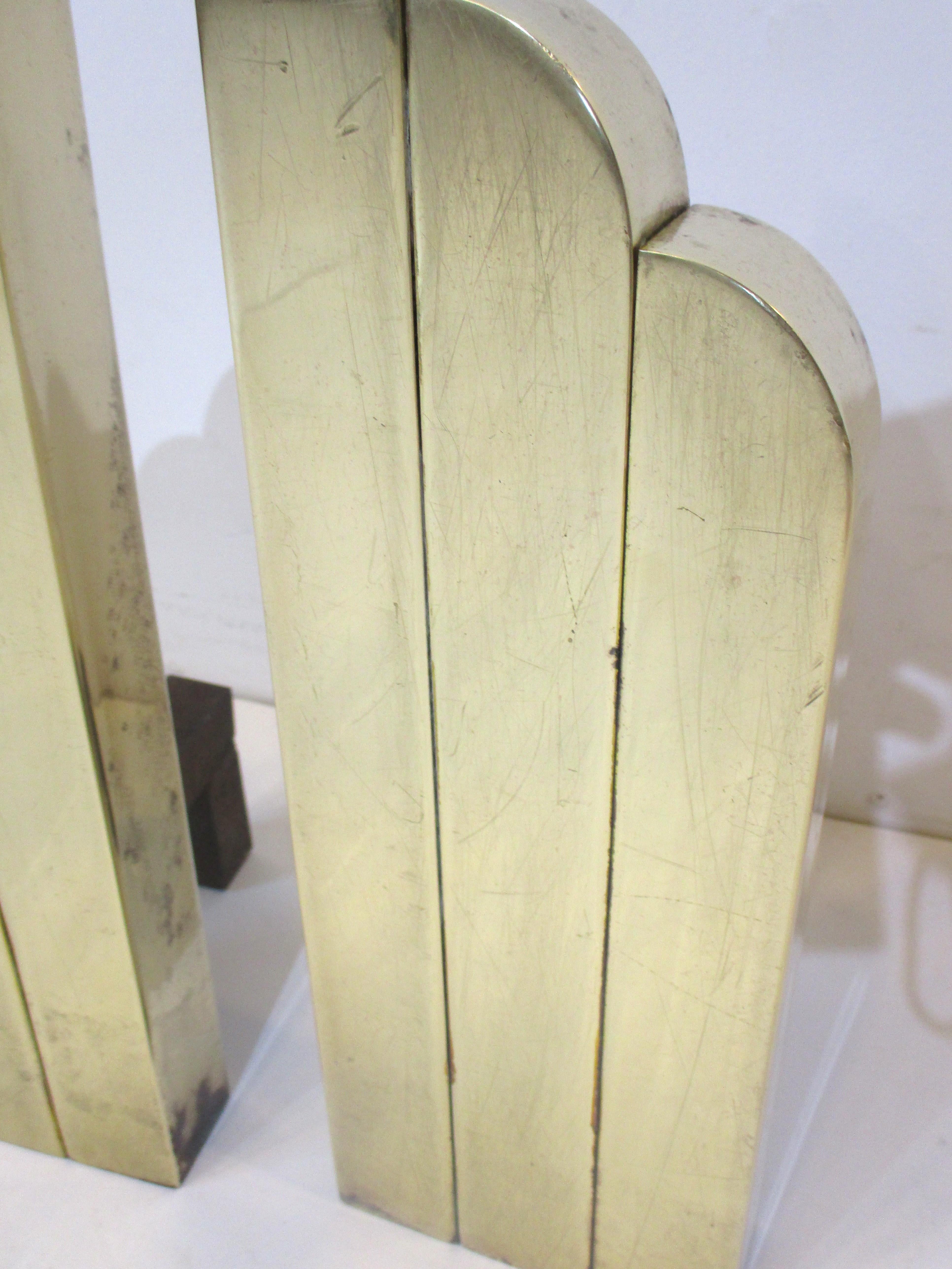 Donald Deskey styled Art Deco Solid Brass Skyscraper Fireplace Andirons For Sale 2