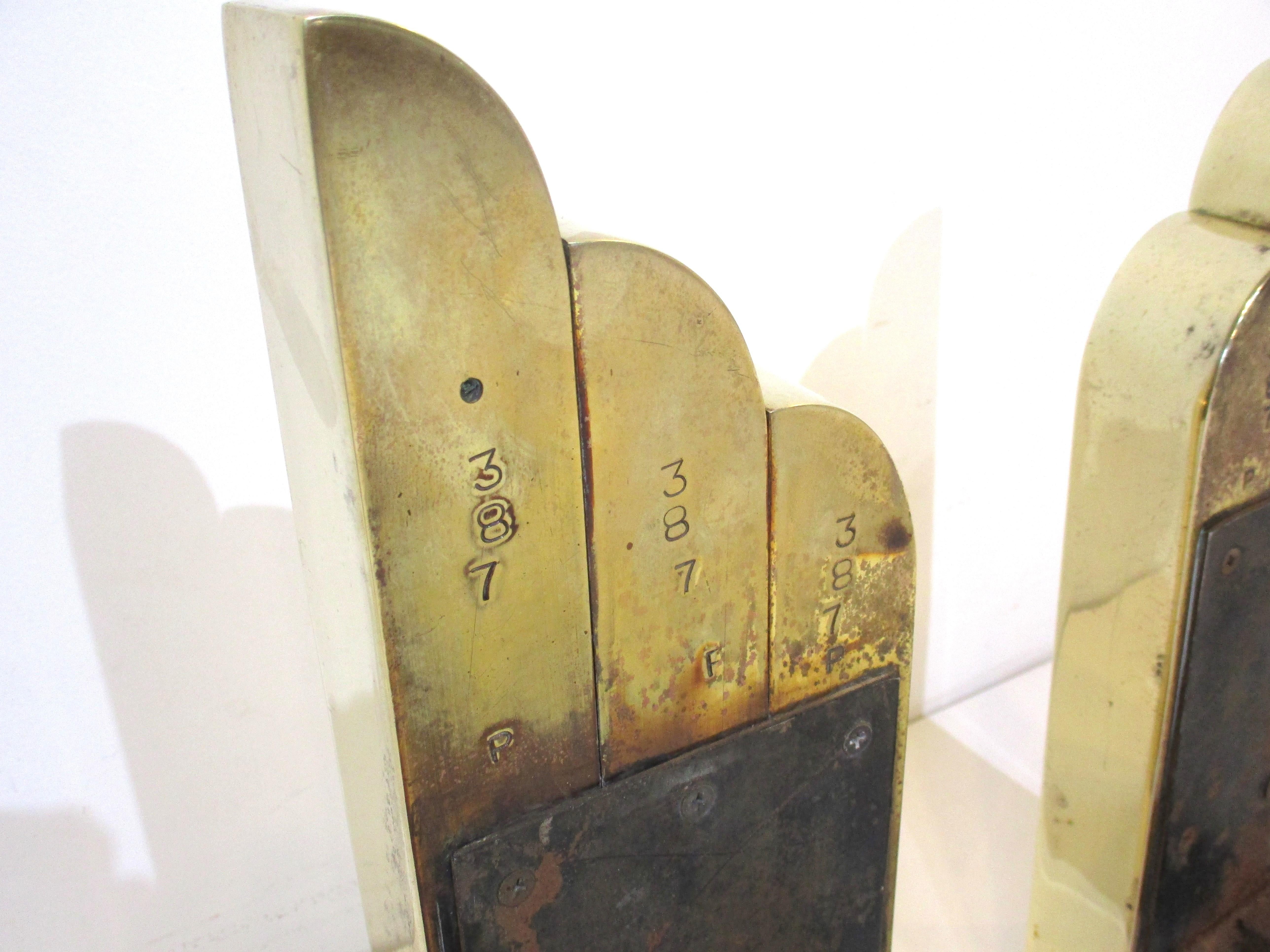 Donald Deskey styled Art Deco Solid Brass Skyscraper Fireplace Andirons For Sale 4
