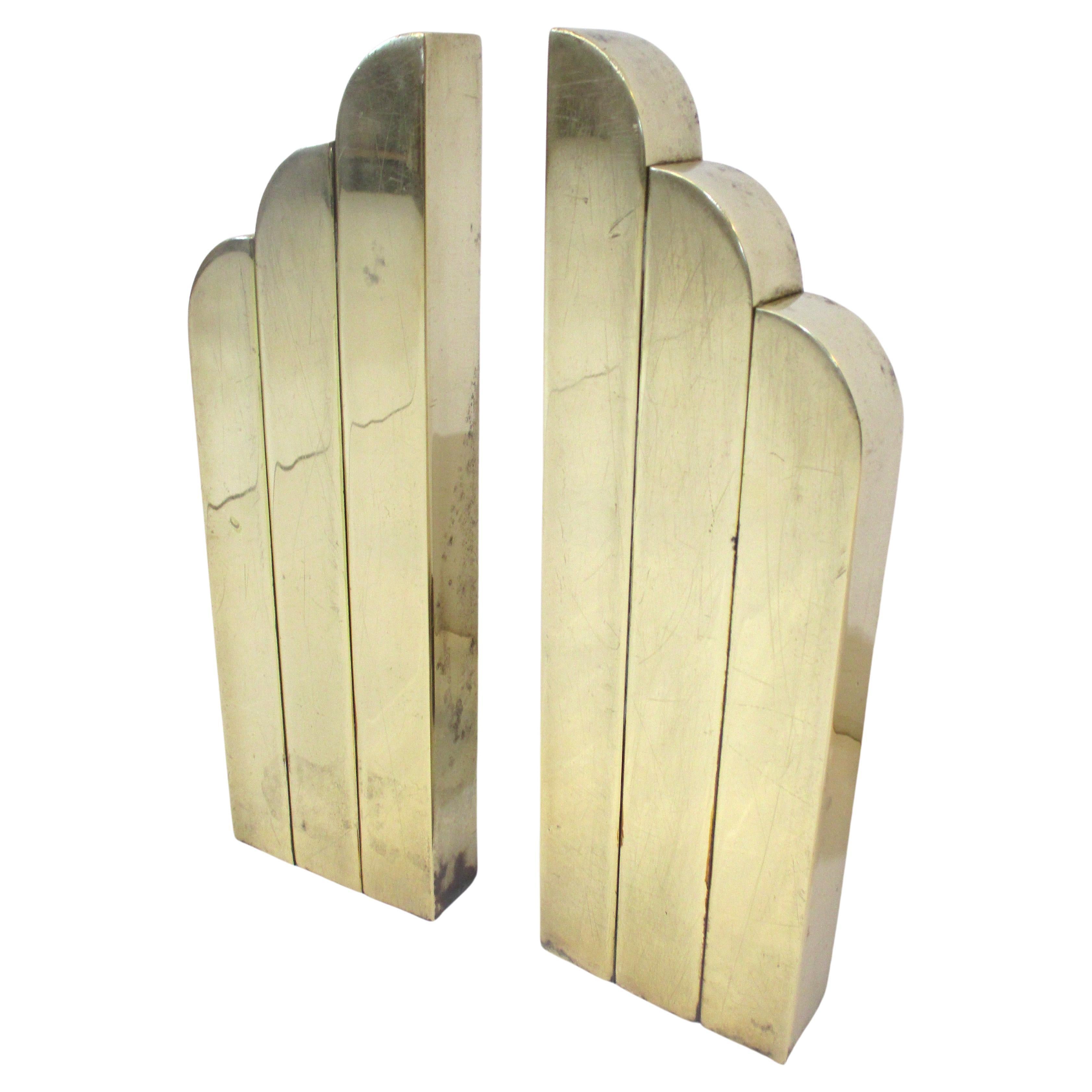 Art Deco Solid Brass Skyscraper Fireplace Andirons in the Style of Deskey 