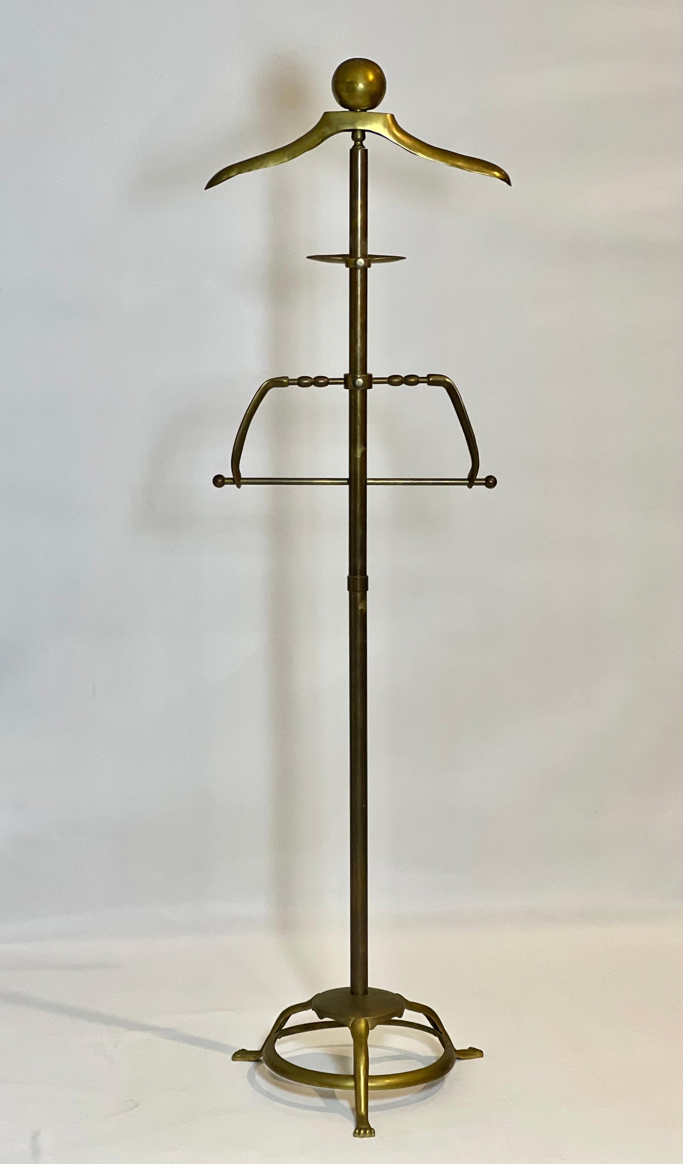 Mid-20th Century Art Deco Solid Brass Valet Stand, 1960s For Sale