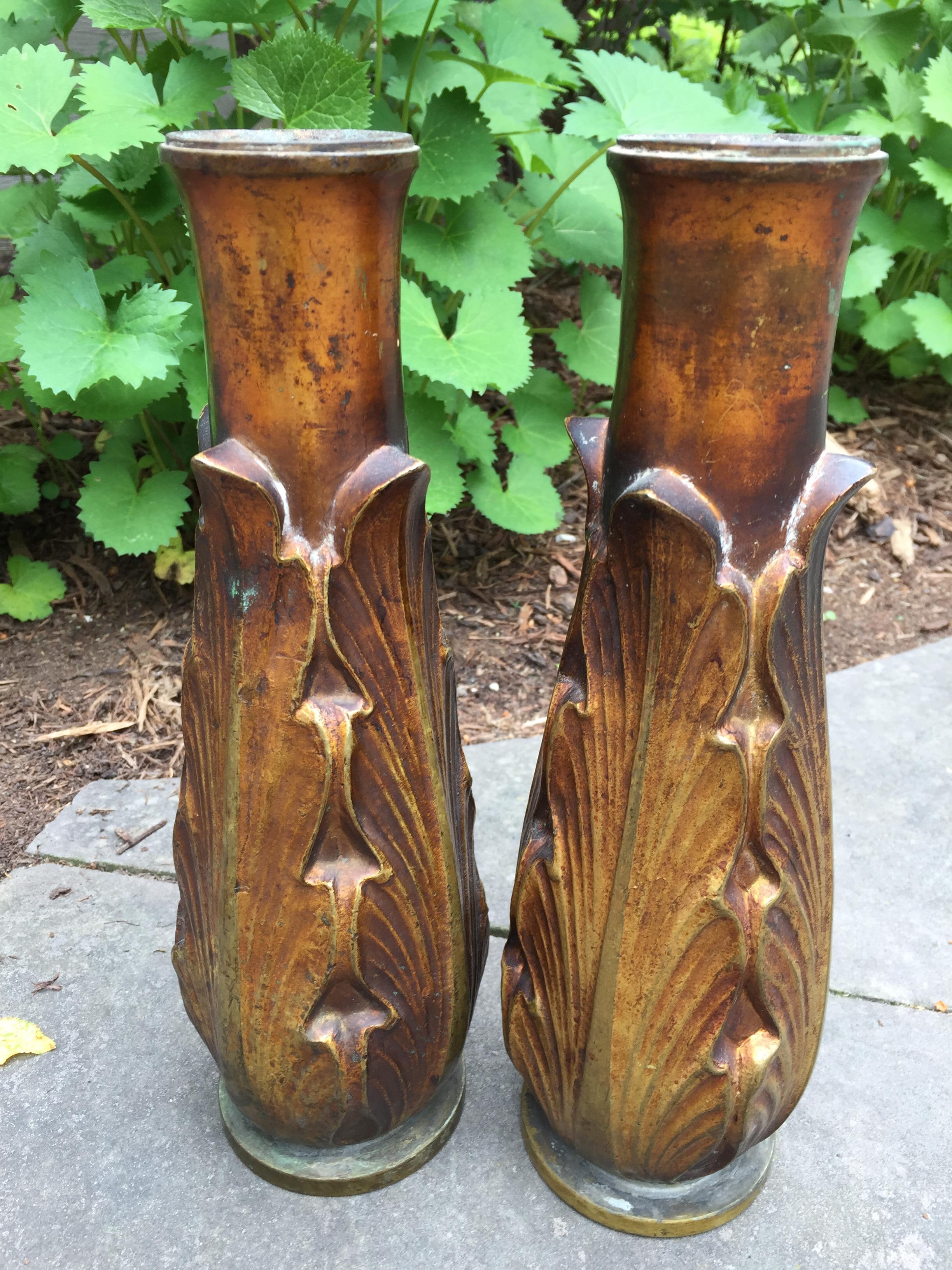 Cast Art Deco Solid Bronze Candleholders or Vases / a Pair For Sale