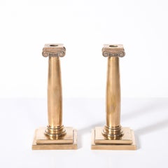 Art Deco Solid Bronze Plinth Base Corinthian Style Candleholders signed Gorham