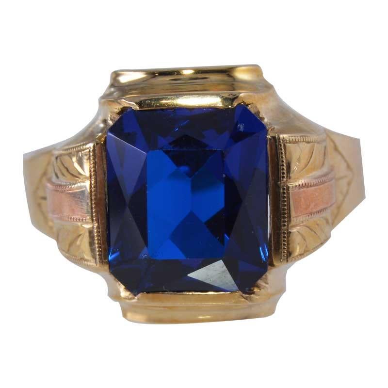 Art Deco Solid Gold Man's Ring Hand Made from 1930's MultiColor For