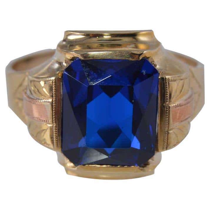 Art Deco Solid Gold Man's Ring Hand Made from 1930's Multi-Color For ...