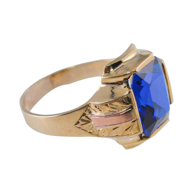 Bague unisexe Art déco en or massif multicolore fabriquée à la main dans les années 1930 Excellent état - En vente à Long Beach, CA