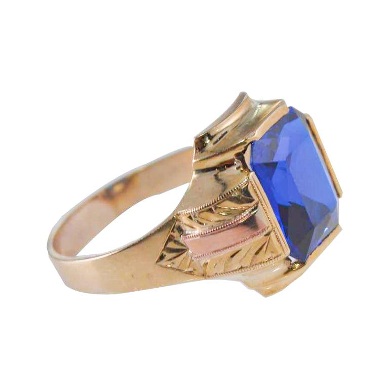 Art Deco Solid Gold Unisex Ring Handmade From 1930's Multi-Color For Sale 3