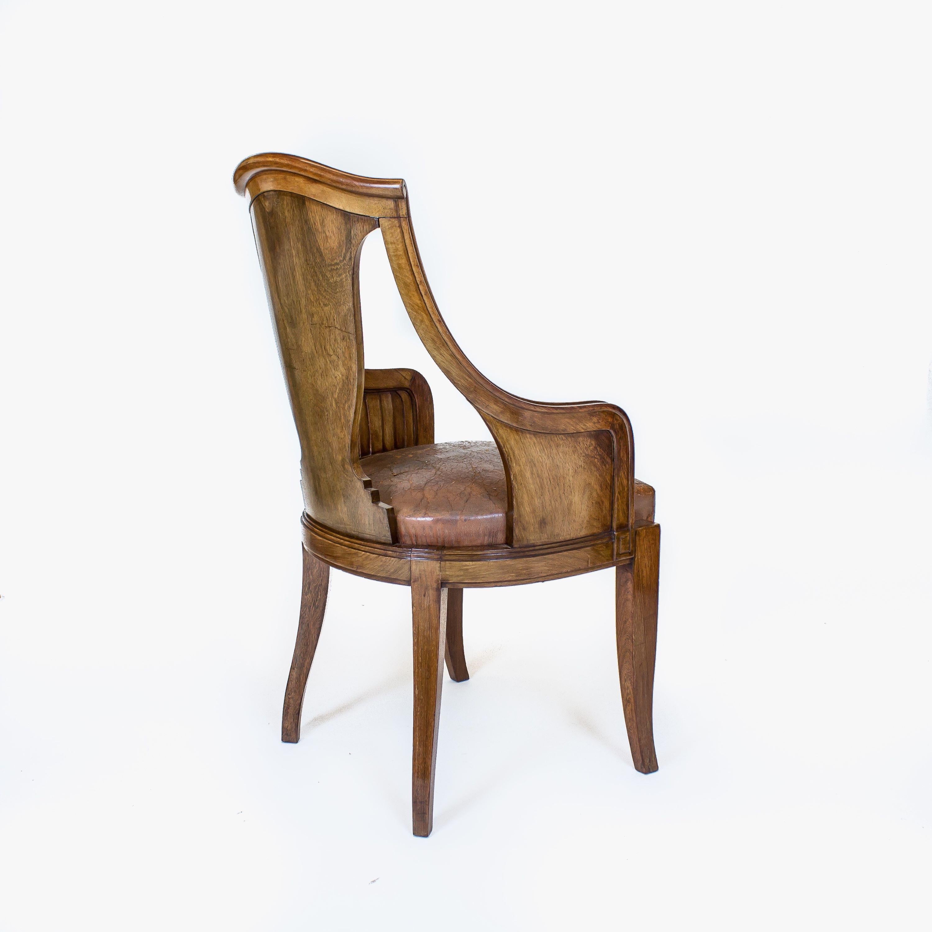 French Art Deco Solid Indian Rosewood Desk Chair by Georges Roger For Sale