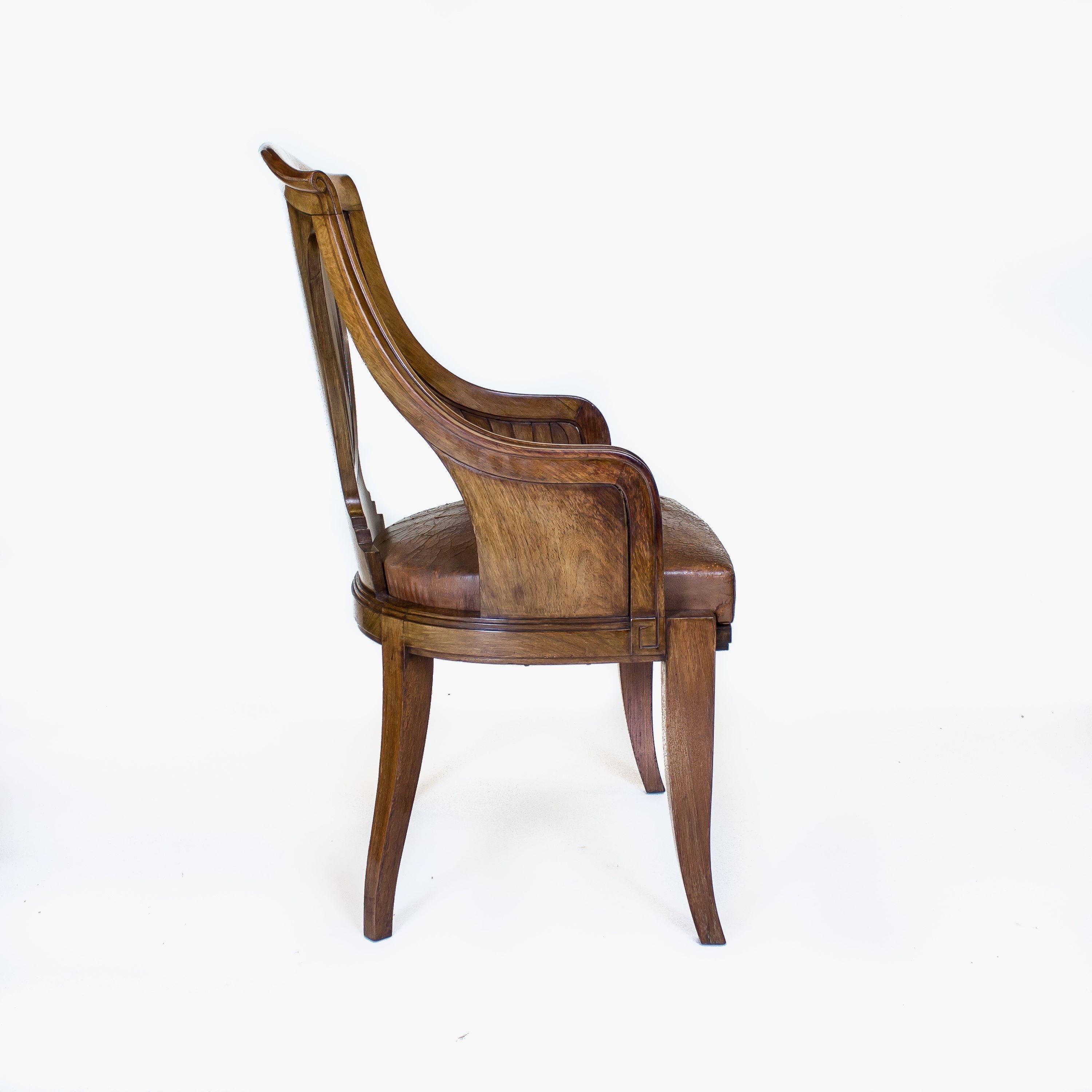 Carved Art Deco Solid Indian Rosewood Desk Chair by Georges Roger For Sale