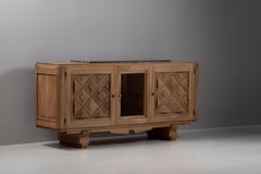 Art Deco Solid Oak Buffet with Marble Top, France, 1930s