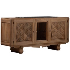 Art Deco Solid Oak Buffet with Marble Top, France, 1930s