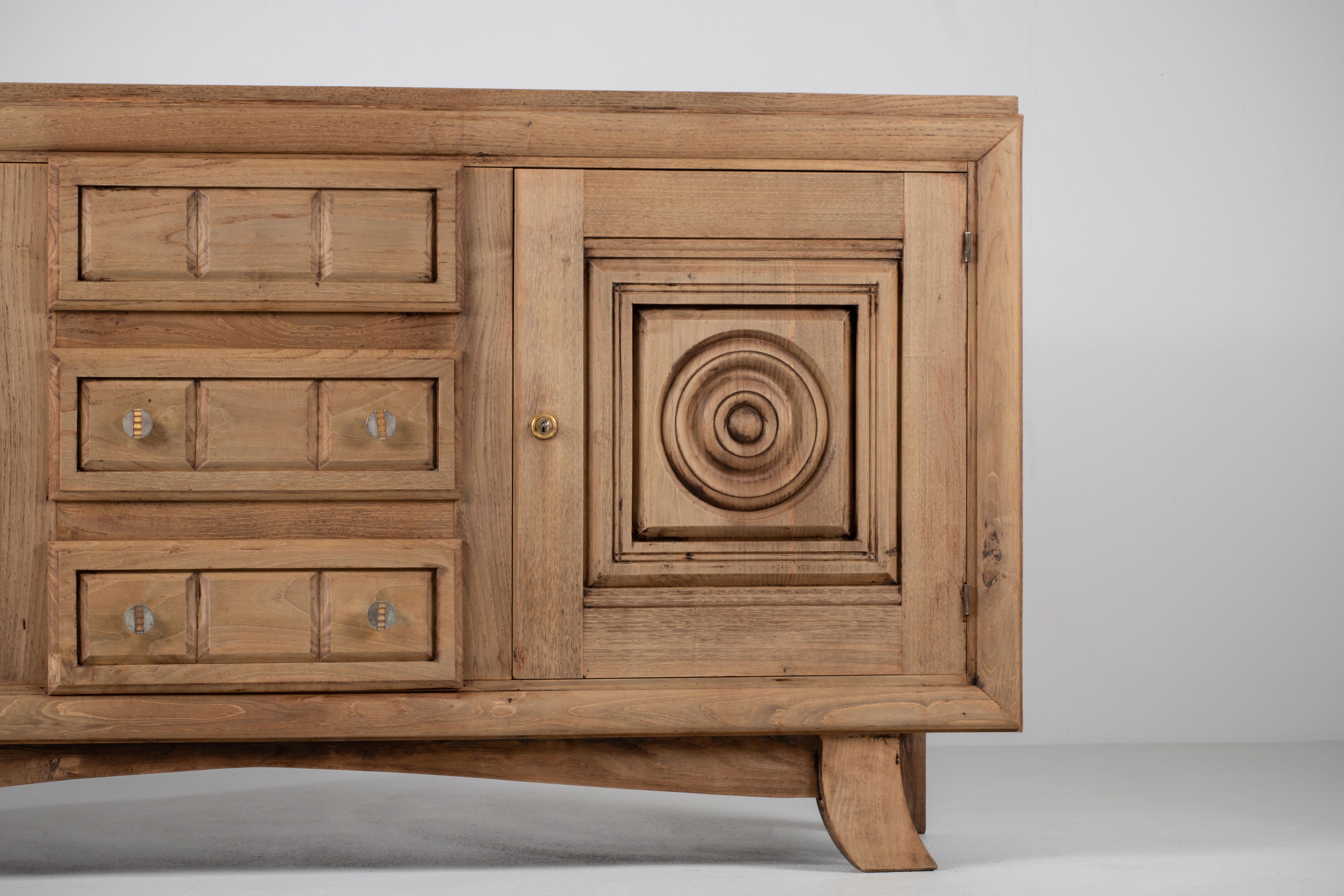 Art Deco Solid Oak Credenza, France, 1940s For Sale 7