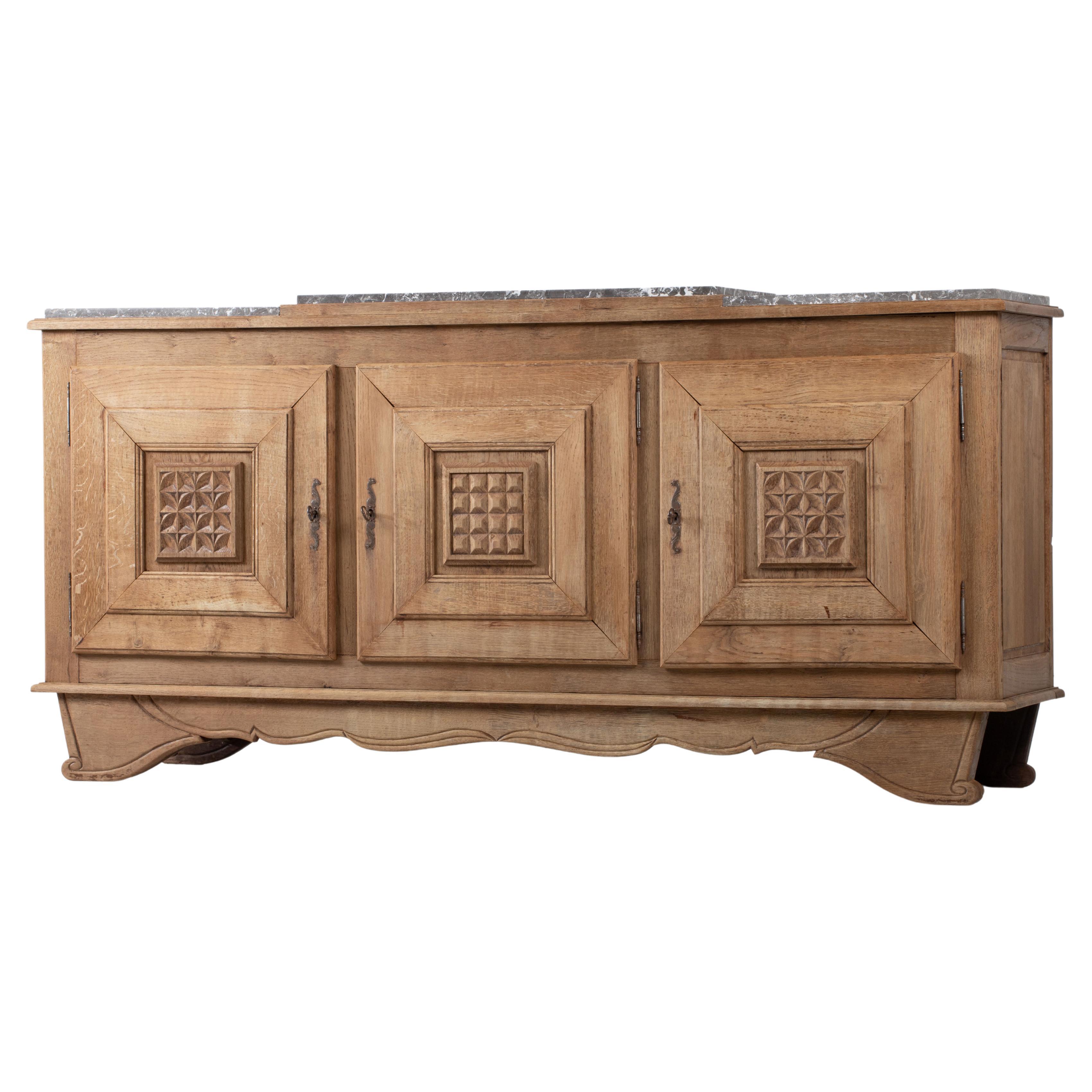 Art Deco Solid Oak Credenza, France, 1940s For Sale