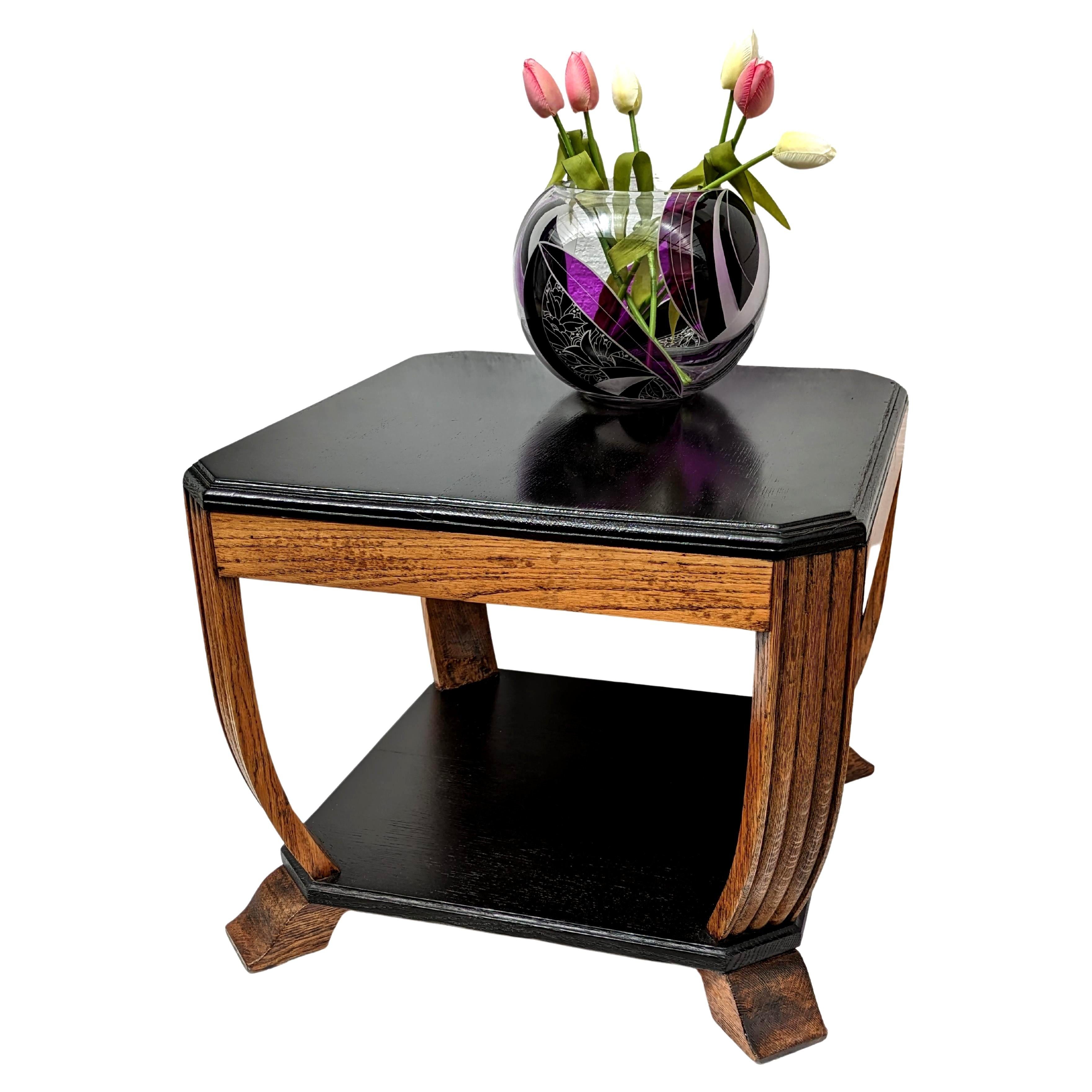 Art Deco Solid Oak & Ebonized Occasional Table, English, c1930 In Good Condition For Sale In Devon, England