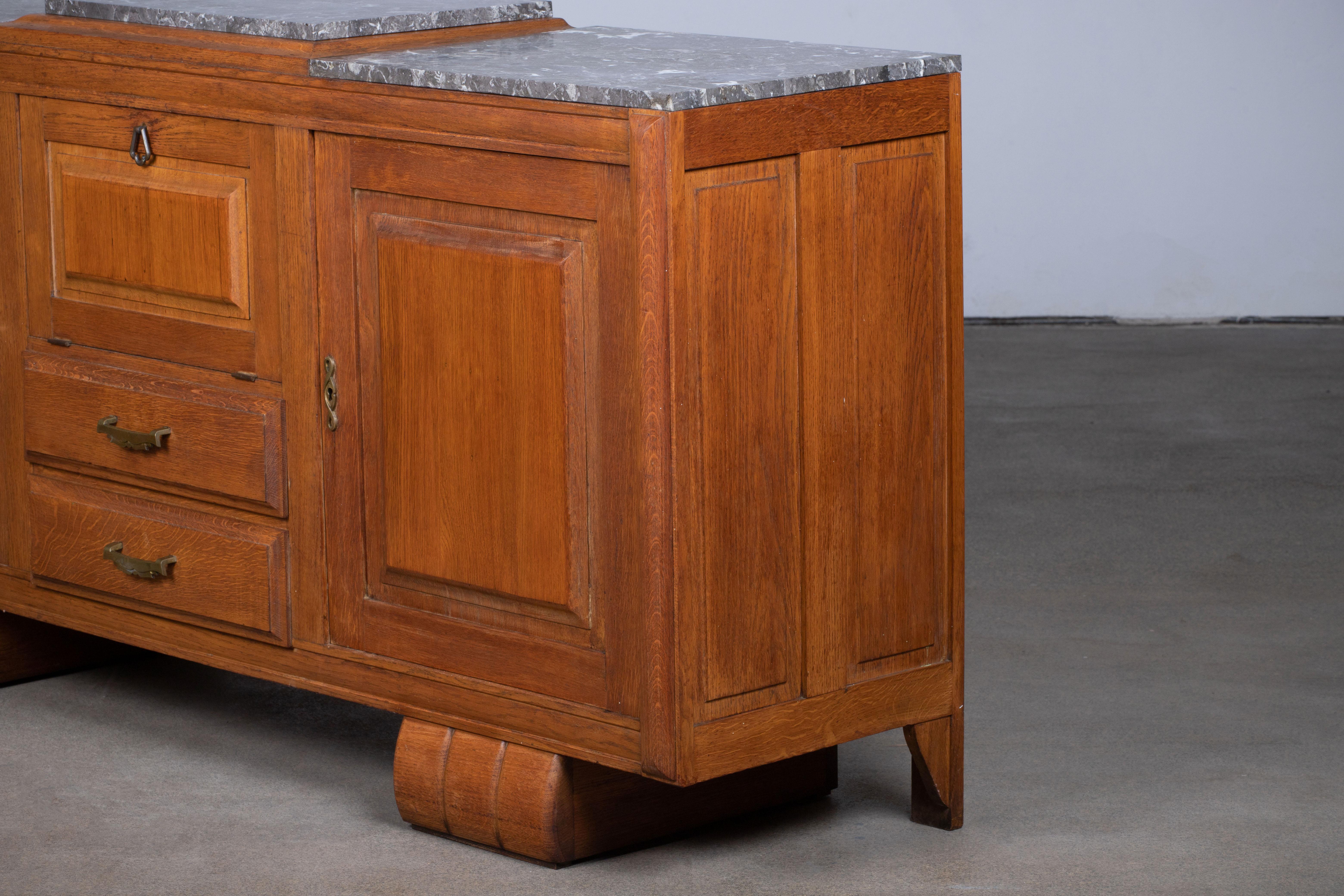 Art Deco Solid Oak Sideboard, France, 1940s For Sale 4