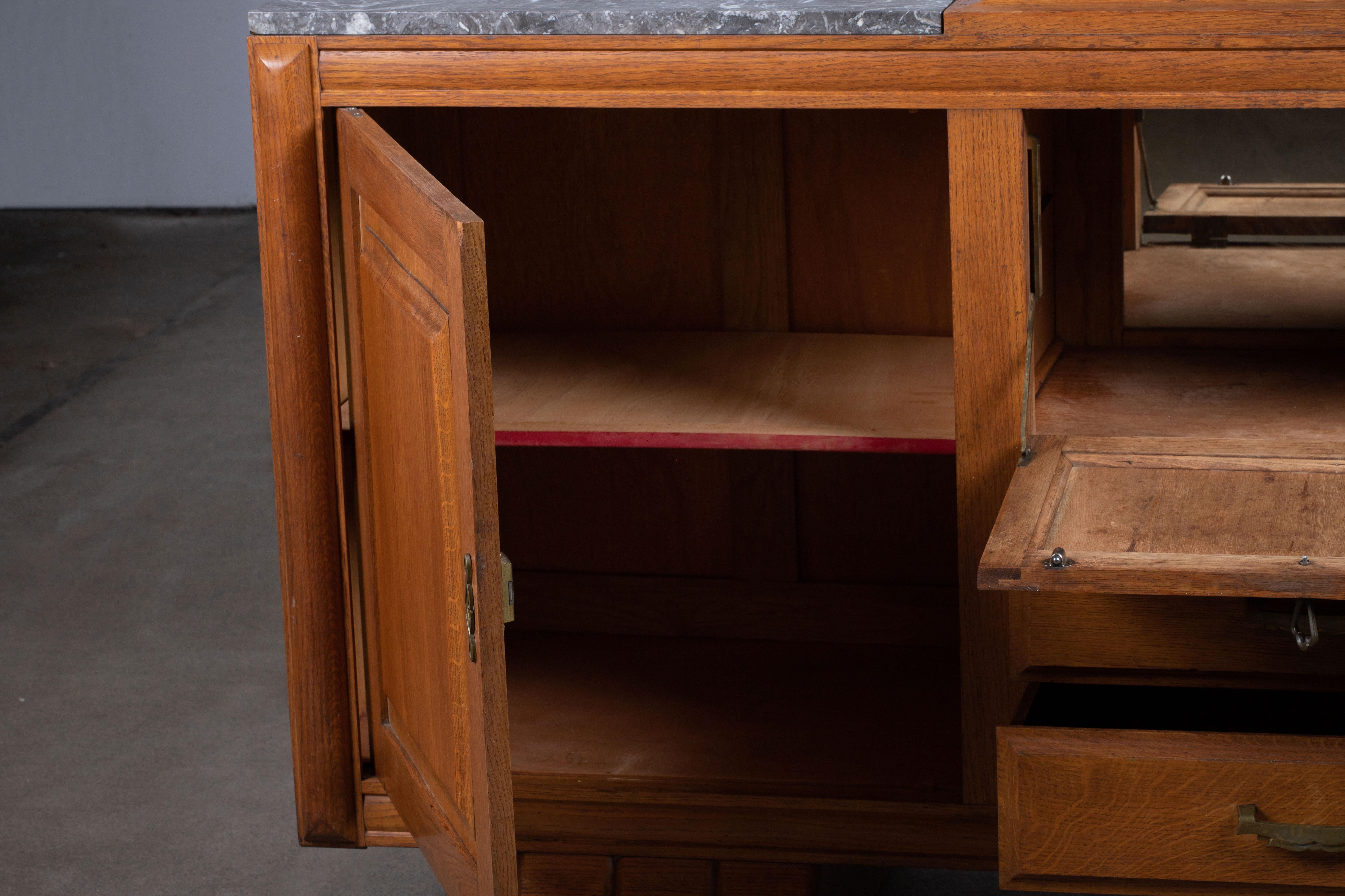 French Art Deco Solid Oak Sideboard, France, 1940s For Sale