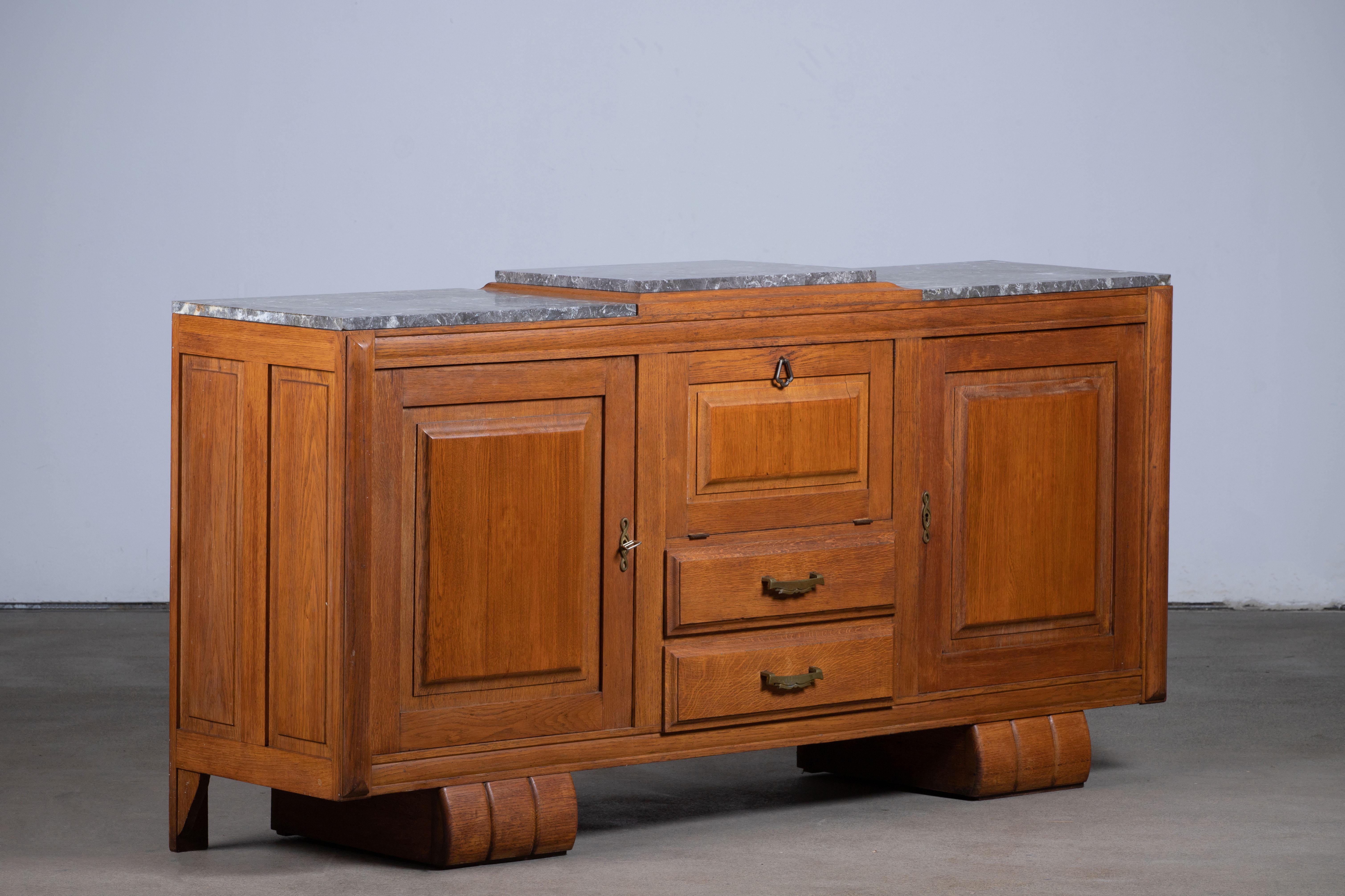 Mid-20th Century Art Deco Solid Oak Sideboard, France, 1940s For Sale